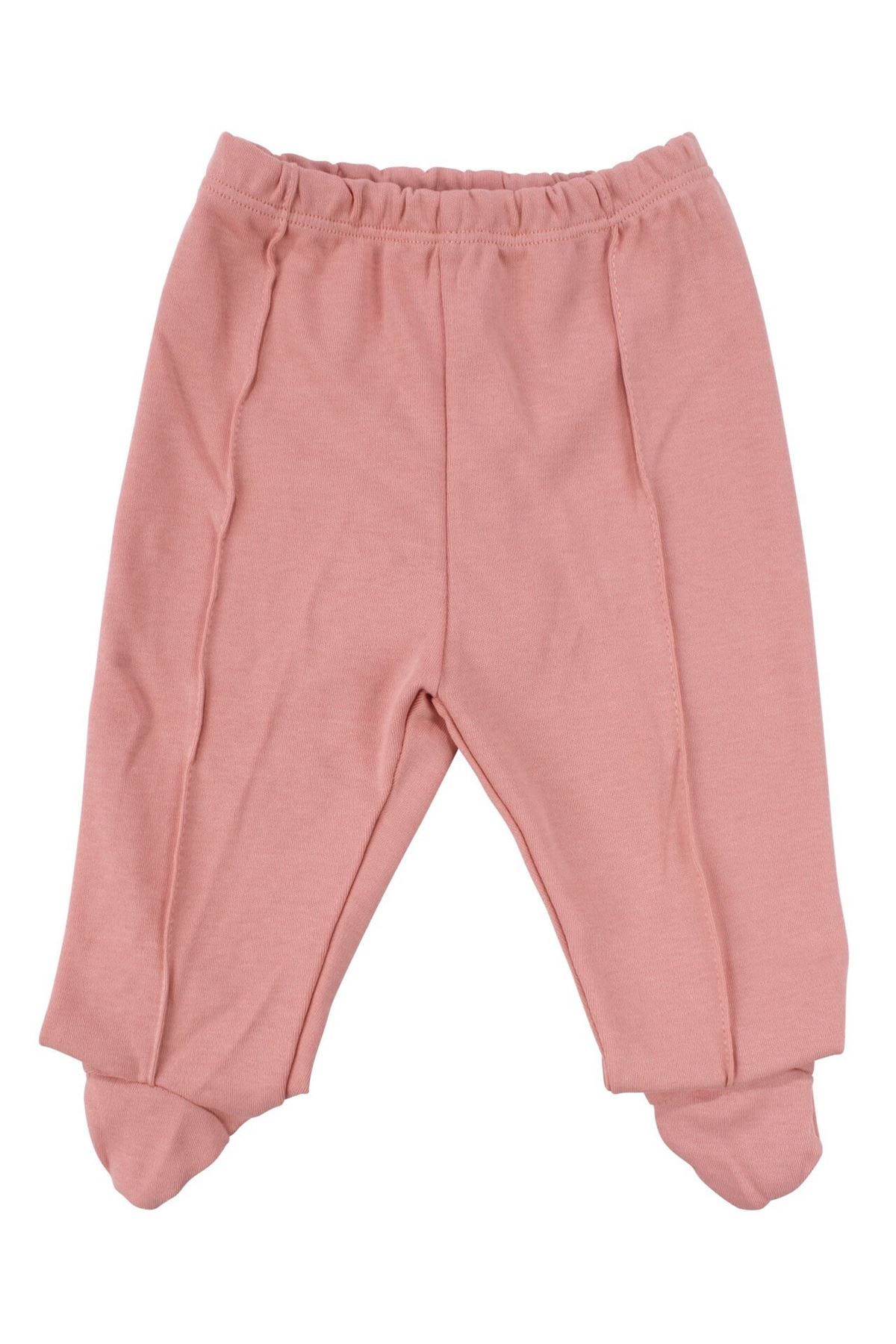 Kız Bebek Ekru Pembe Çiçek Desenli Çıtçıtlı Bereli 3'lü Takım