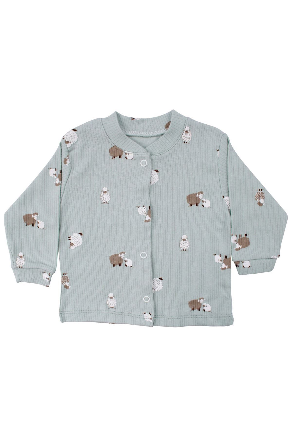 Unisex Yeşil Kuzulu Desenli Çıtçıtlı Pijama Takımı