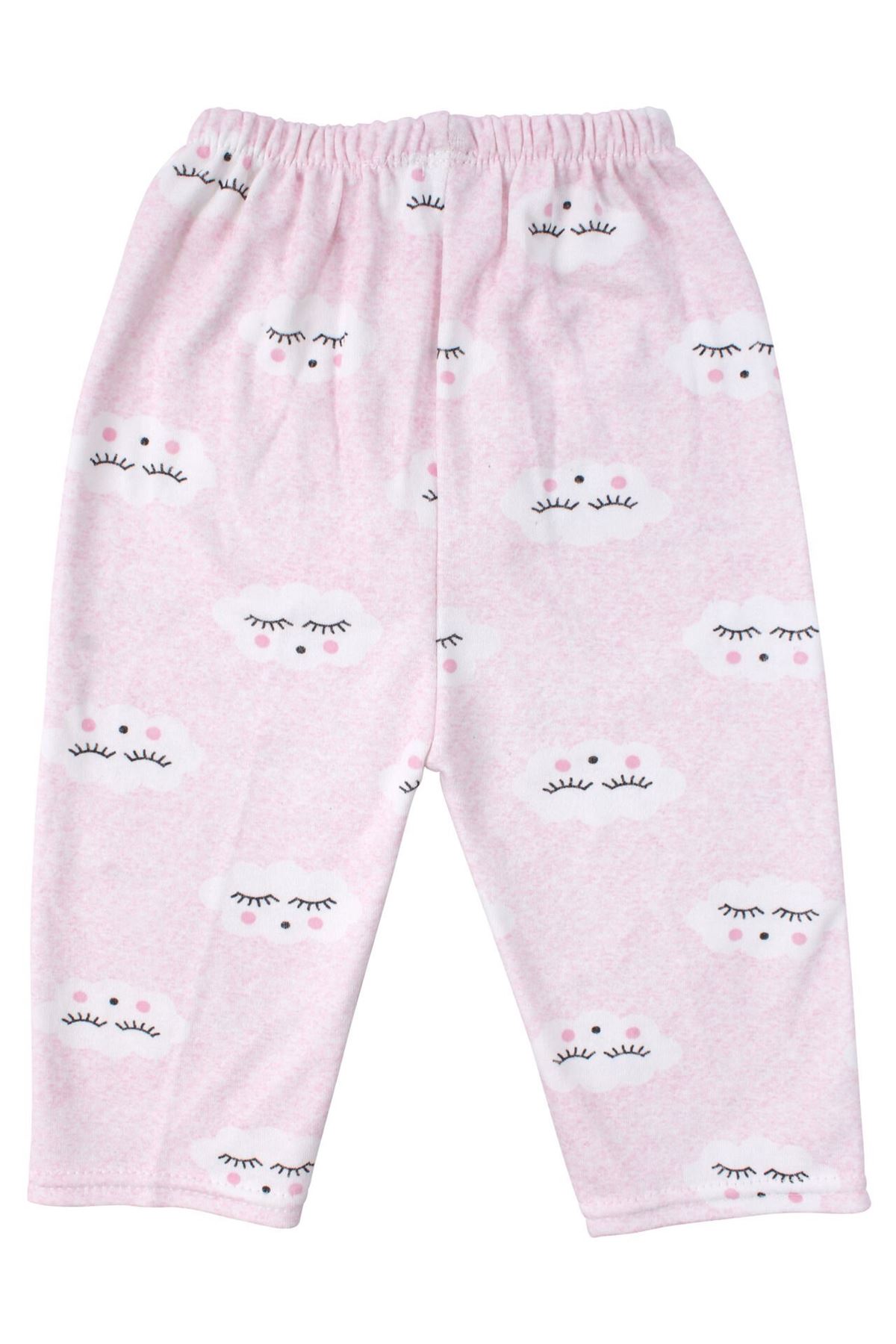 Kız Bebek Pembe Bulut Desenli Biyeli Çıtçıtlı Pijama Takımı 0-3 Ay