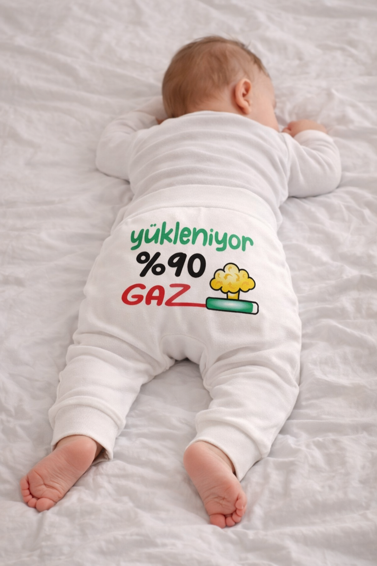 Unisex Ekru Yükleniyor %90 Gaz Baskılı Manşetli Tek Alt