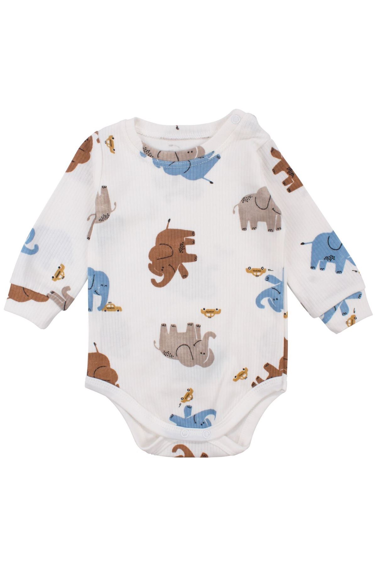 Erkek Bebek Yeşil Ekru Fil Nakışlı Yelekli 3'lü Takım