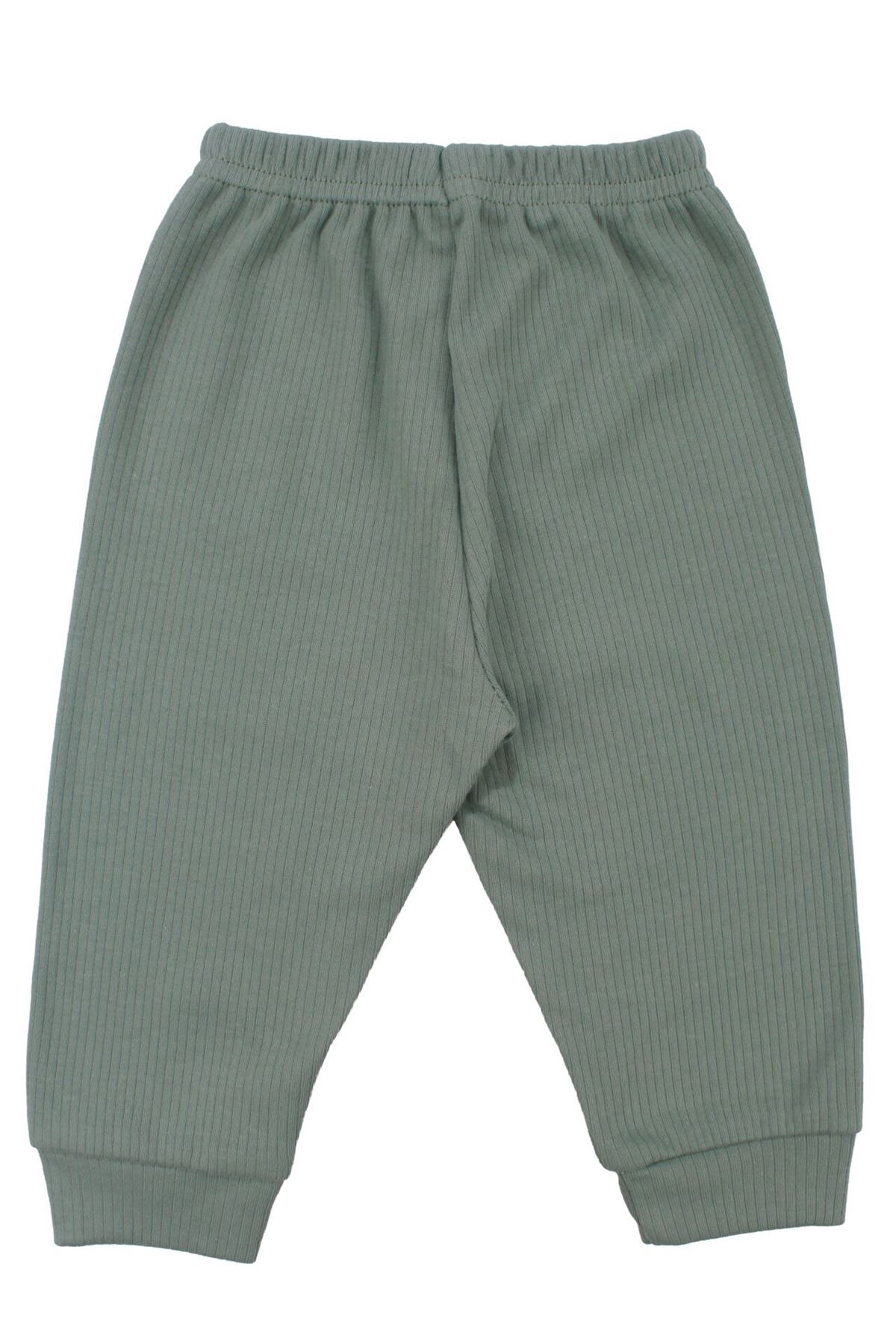 Erkek Bebek Yeşil Ekru Fil Nakışlı Yelekli 3'lü Takım