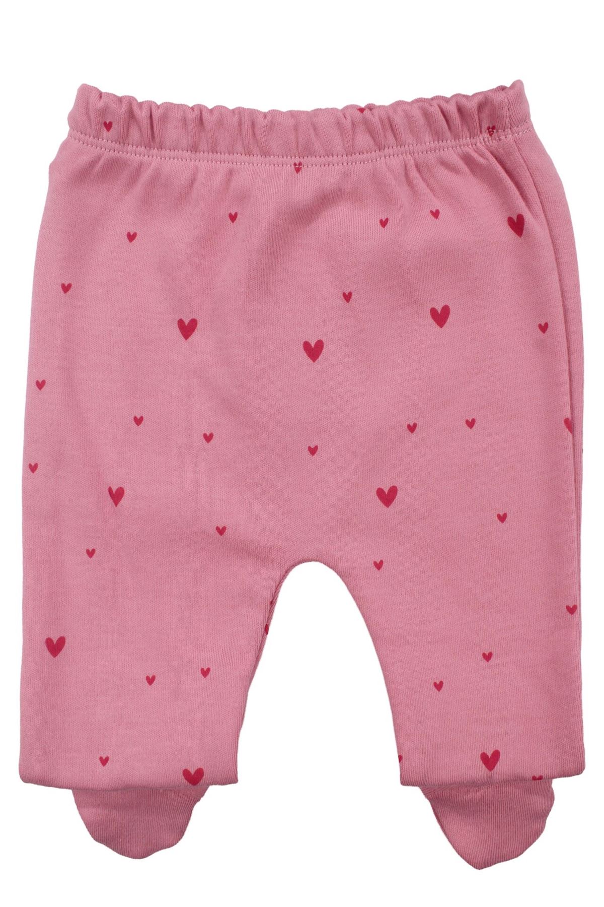 Kız Bebek Pembe Tavşan Baskılı Fırfırlı Patikli Pijama Takımı 0-3 Ay