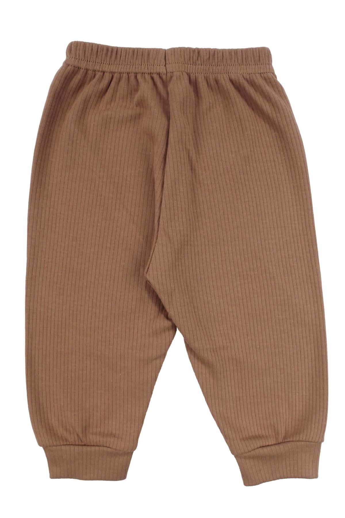 Erkek Bebek Kahve Ekru Fil Nakışlı Yelekli 3'lü Takım