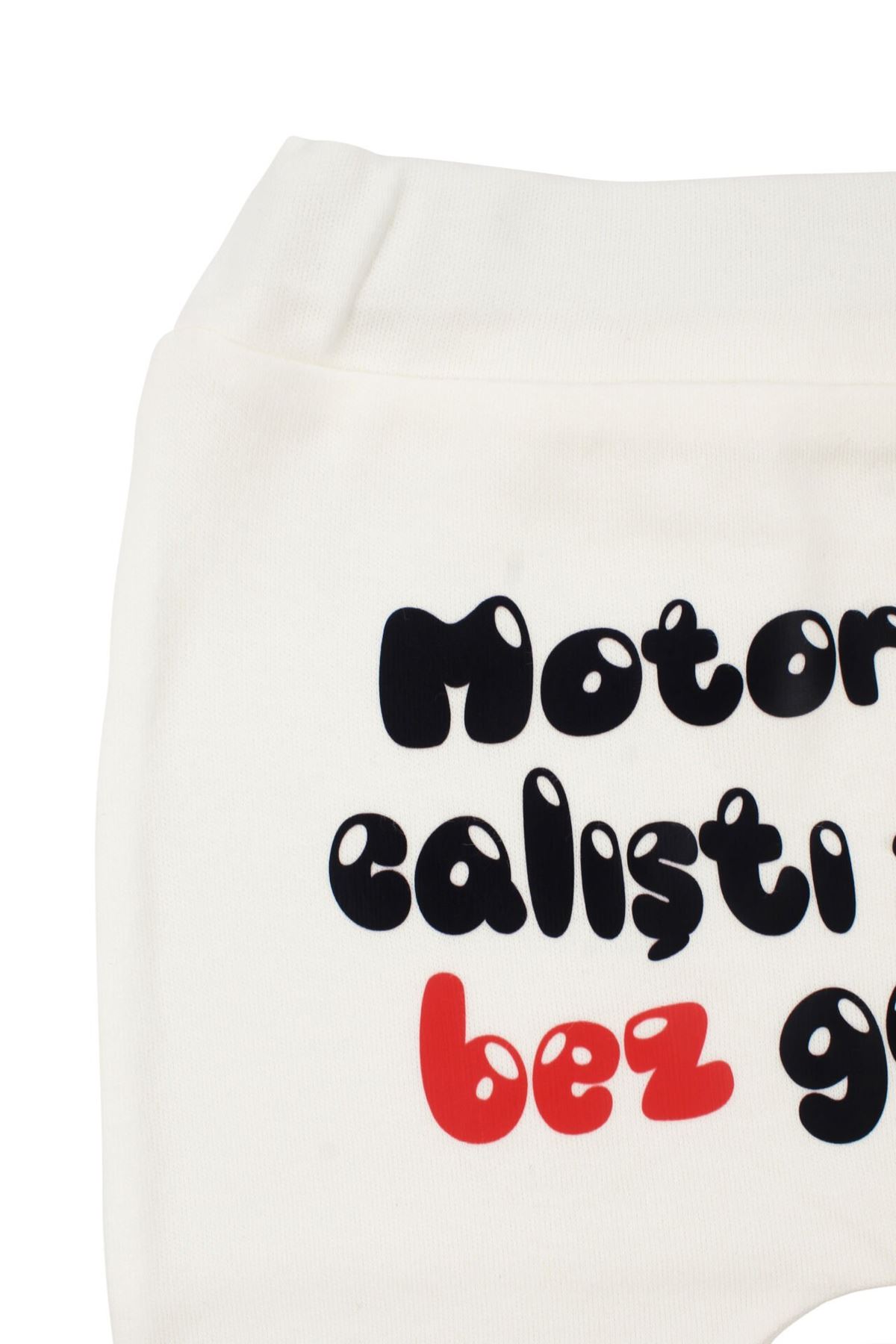 Unisex Ekru Motor Çalıştı Bez Getir Baskılı Manşetli Tek Alt