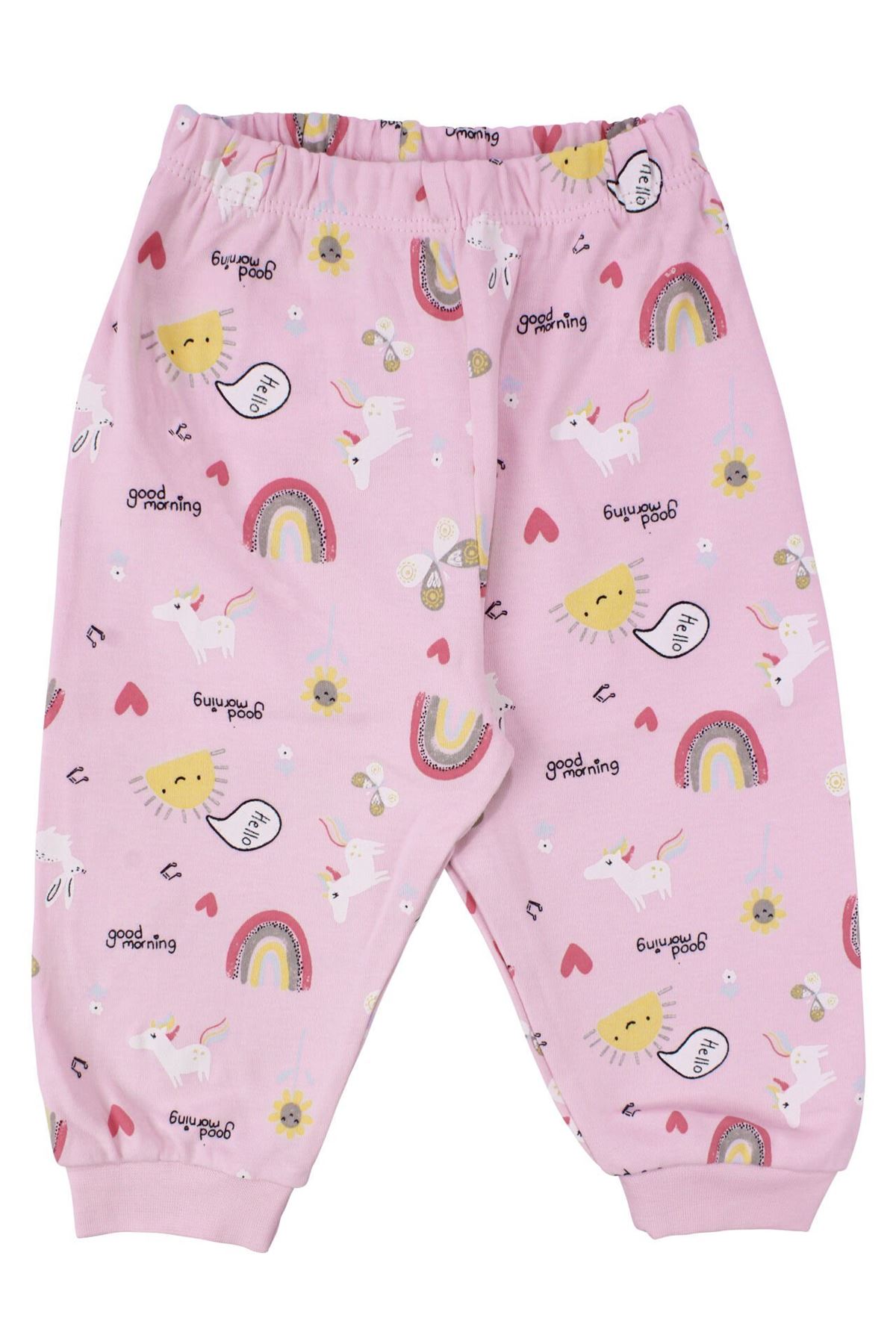 Kız Bebek Pembe Renkli Güneş Gökkuşağı Desenli Çıtçıtlı Pijama Takımı
