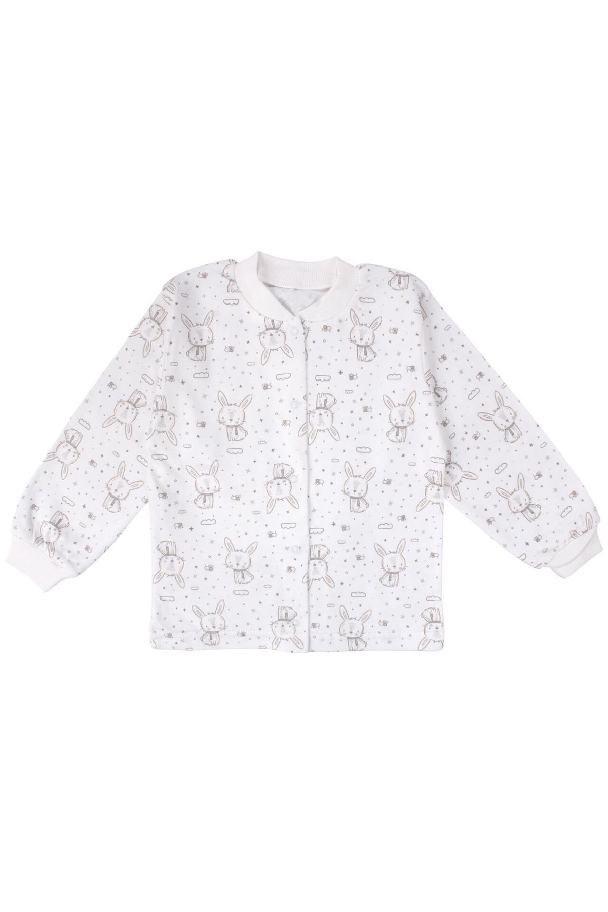 Kız Çocuk Ekru Tavşan Desenli Çıtçıtlı Pijama Takımı