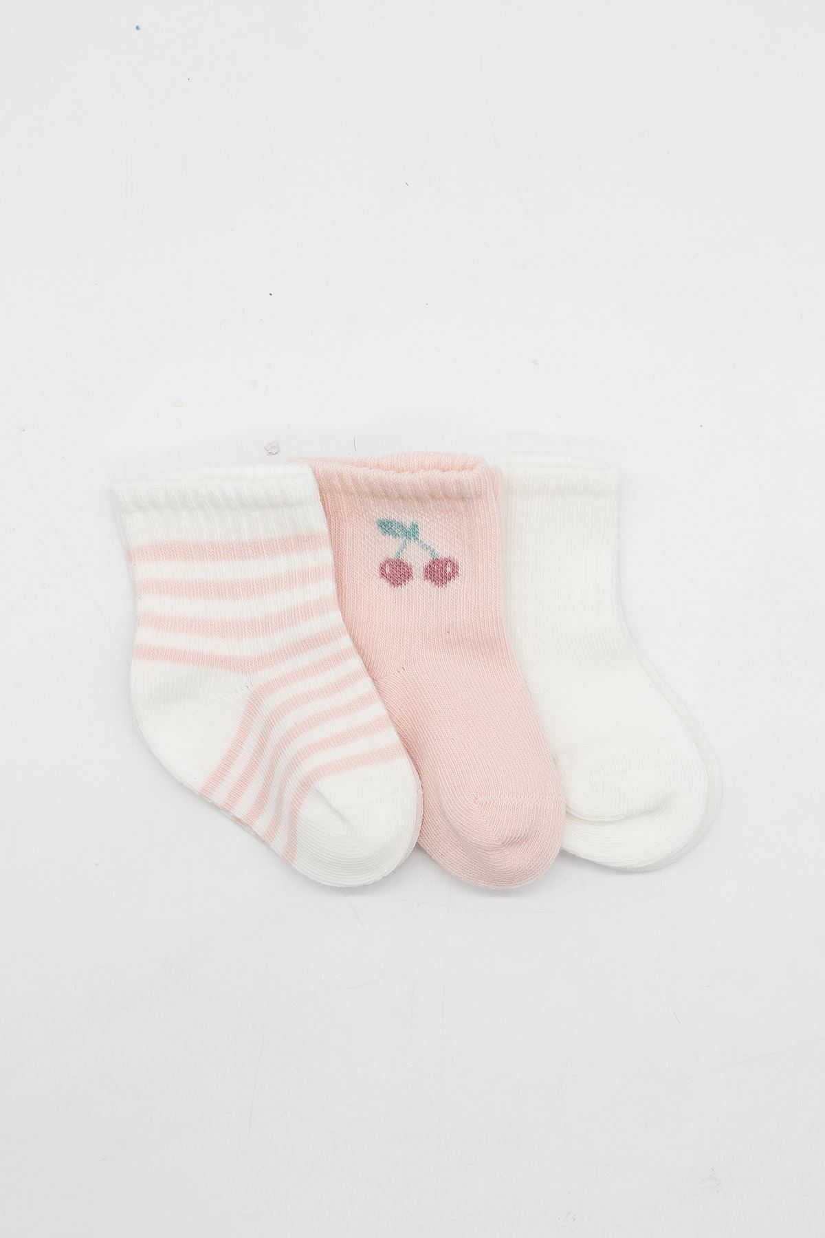 Bistyle Cherry Girl 3'lü Penye Soket Çorap 10138 Ekru