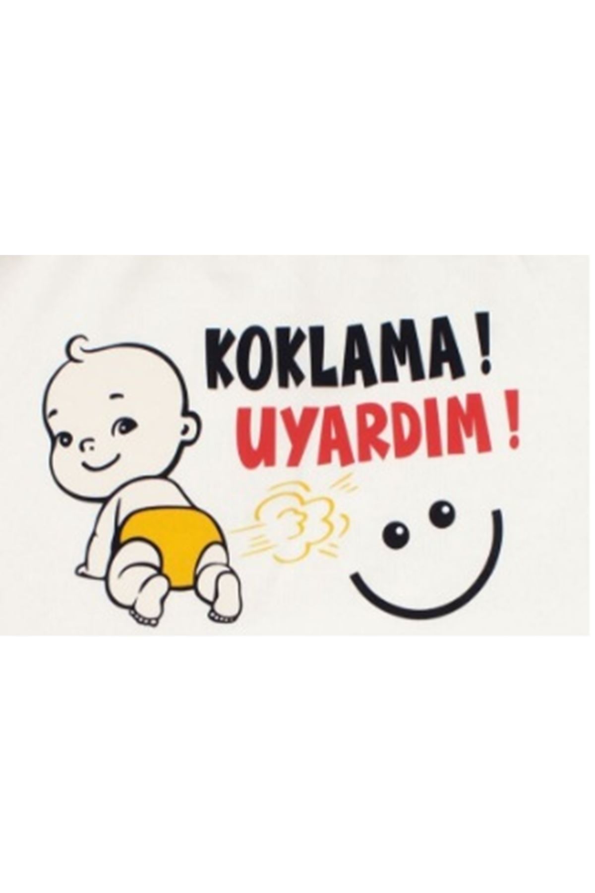 Unisex Ekru Koklama Uyardım Baskılı Manşetli Tek Alt