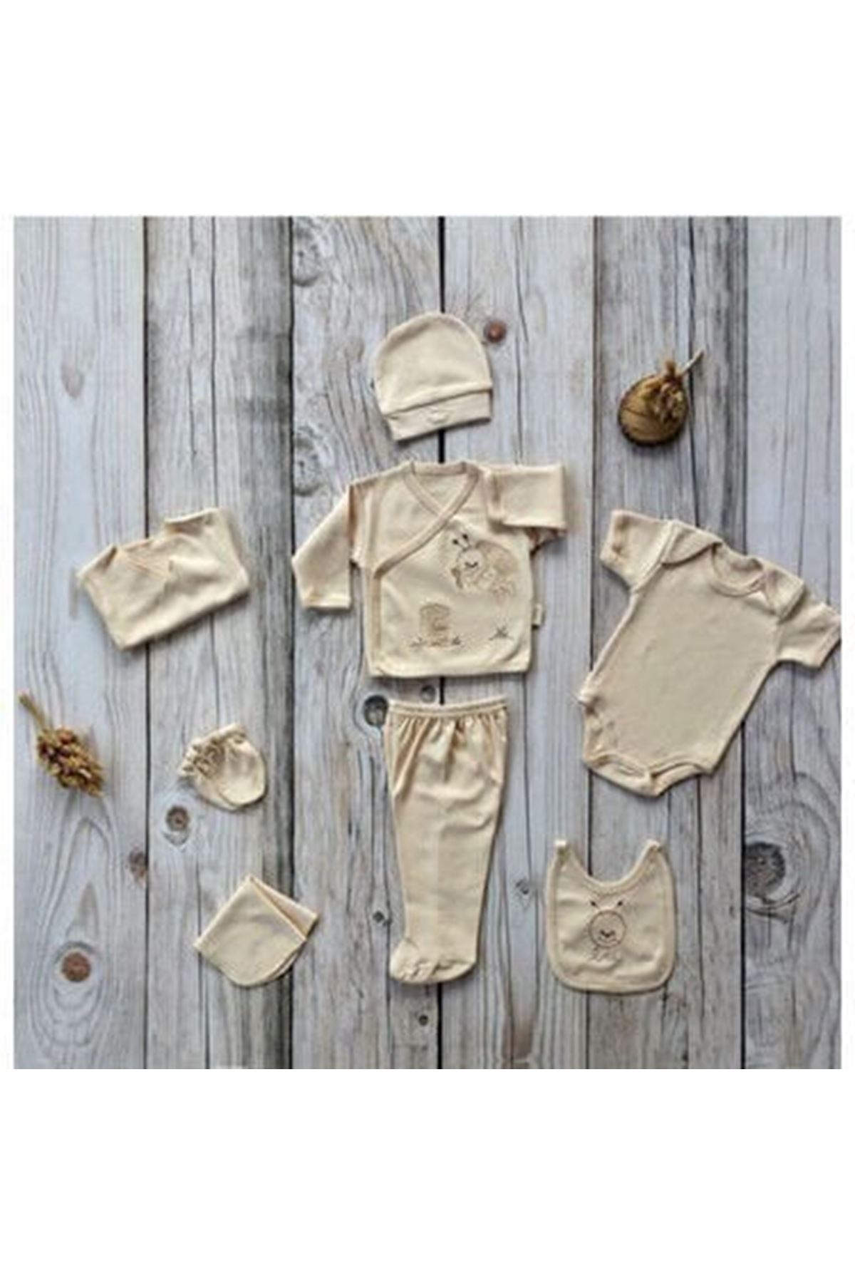 Sütlü Kahve Arı Nakışlı 8 Parça Hastane Çıkış Seti