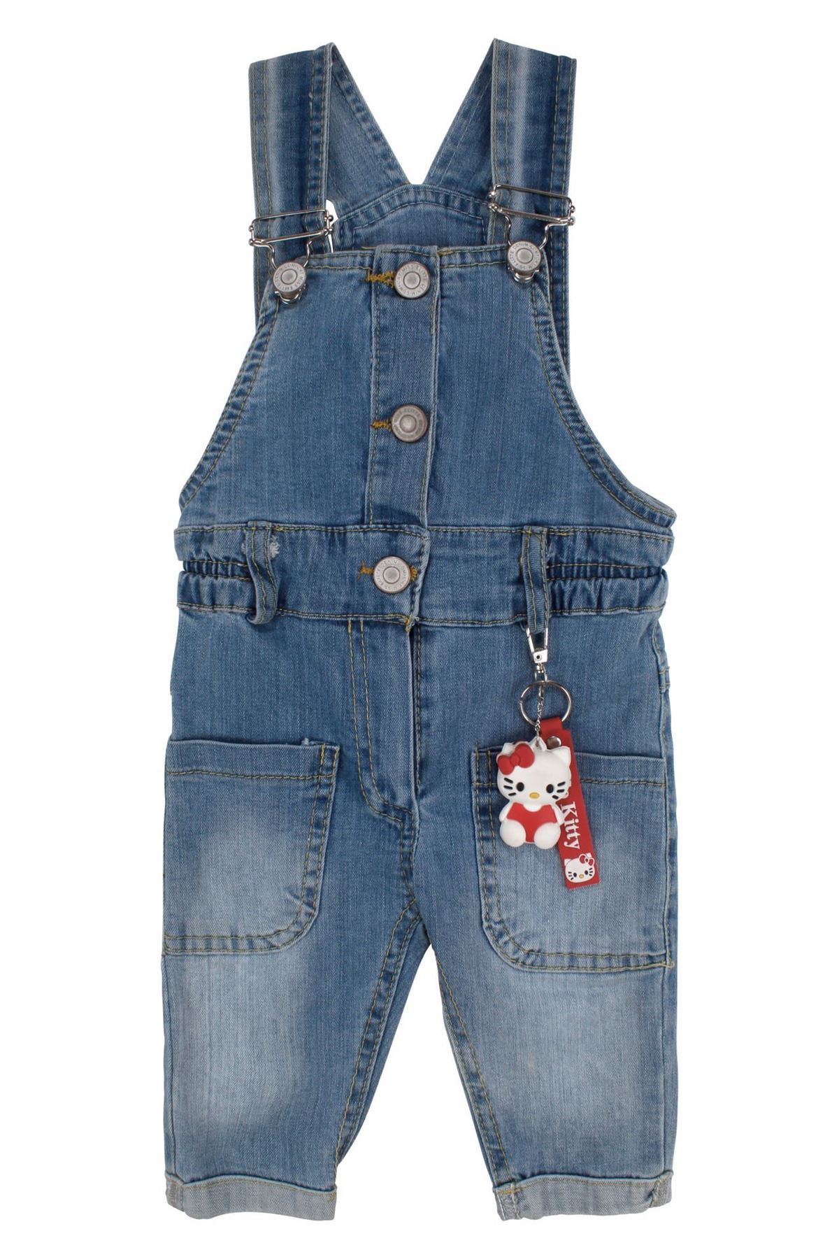 Kız Çocuk Düğmeli Kot Salopet Tulum