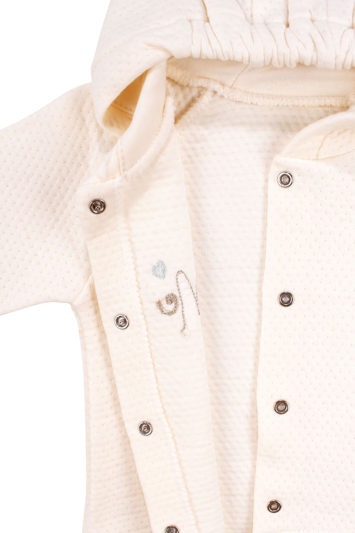 Kız Bebek Ekru Kapitoneli Kapüşonlı Çıtçıtlı Me Nakışlı Hırka