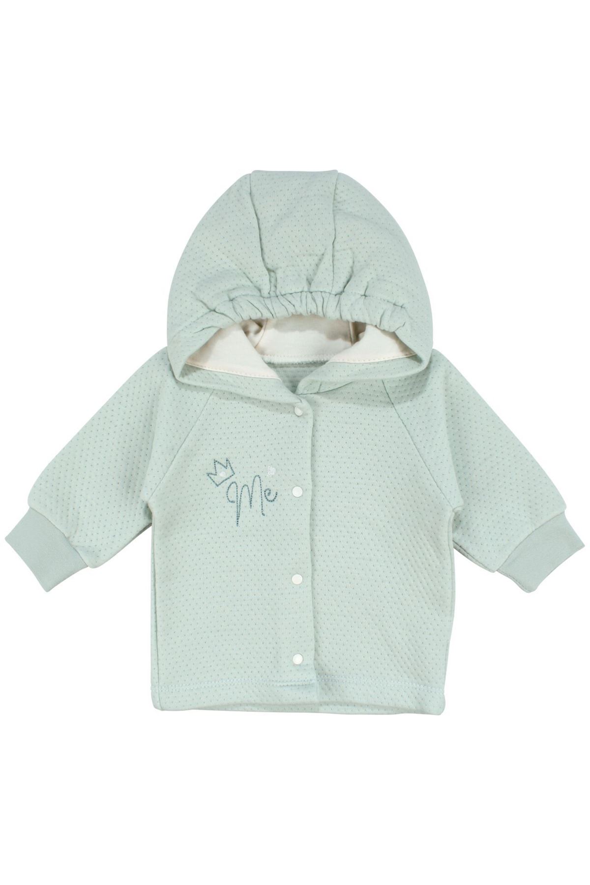 Kız Bebek Su Yeşili Kapitoneli Kapüşonlı Çıtçıtlı Me Nakışlı Hırka