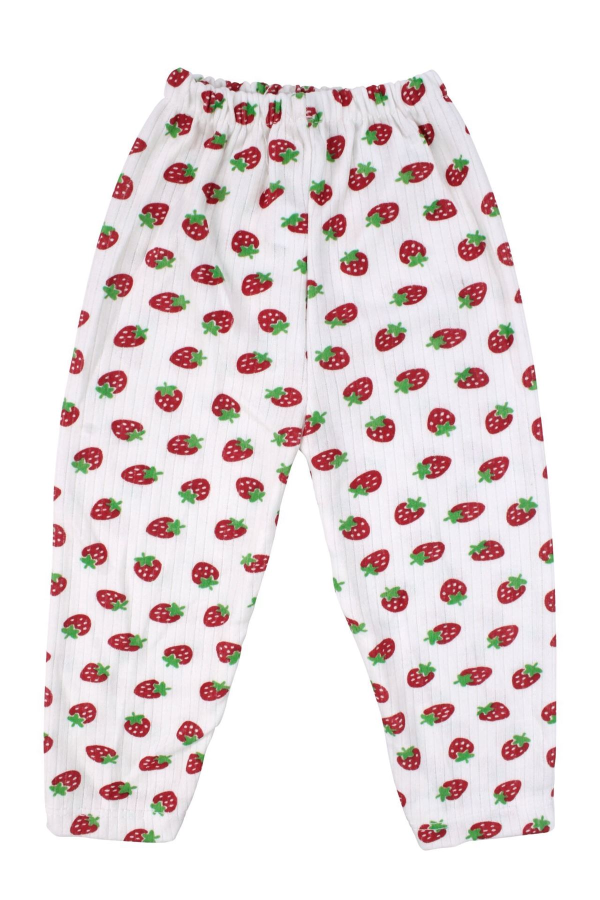 Kız Çocuk Ekru Kırmızı Çilek Baskılı Çıtçıtlı Pijama Takımı