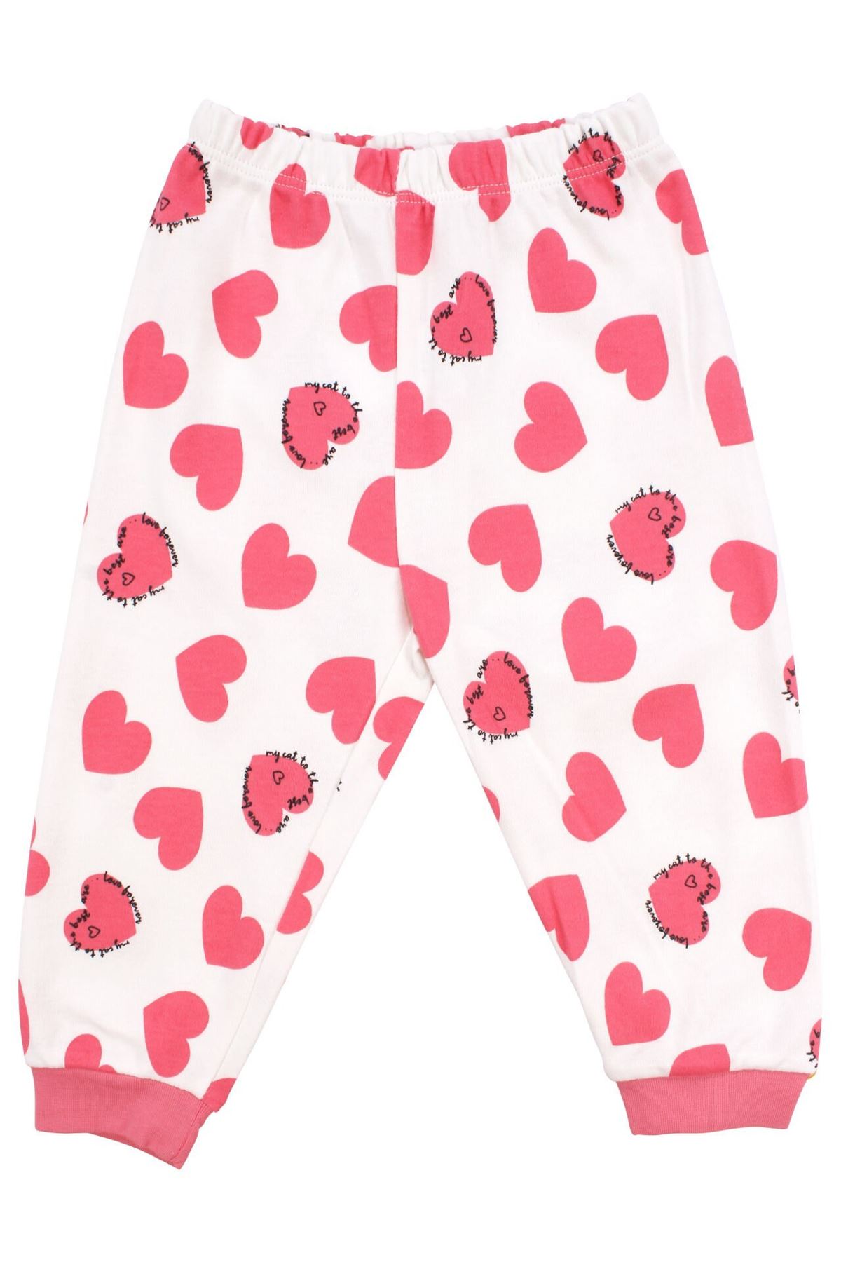 Kız Bebek Ekru Fuşya Kalp Desenli Pijama Takımı
