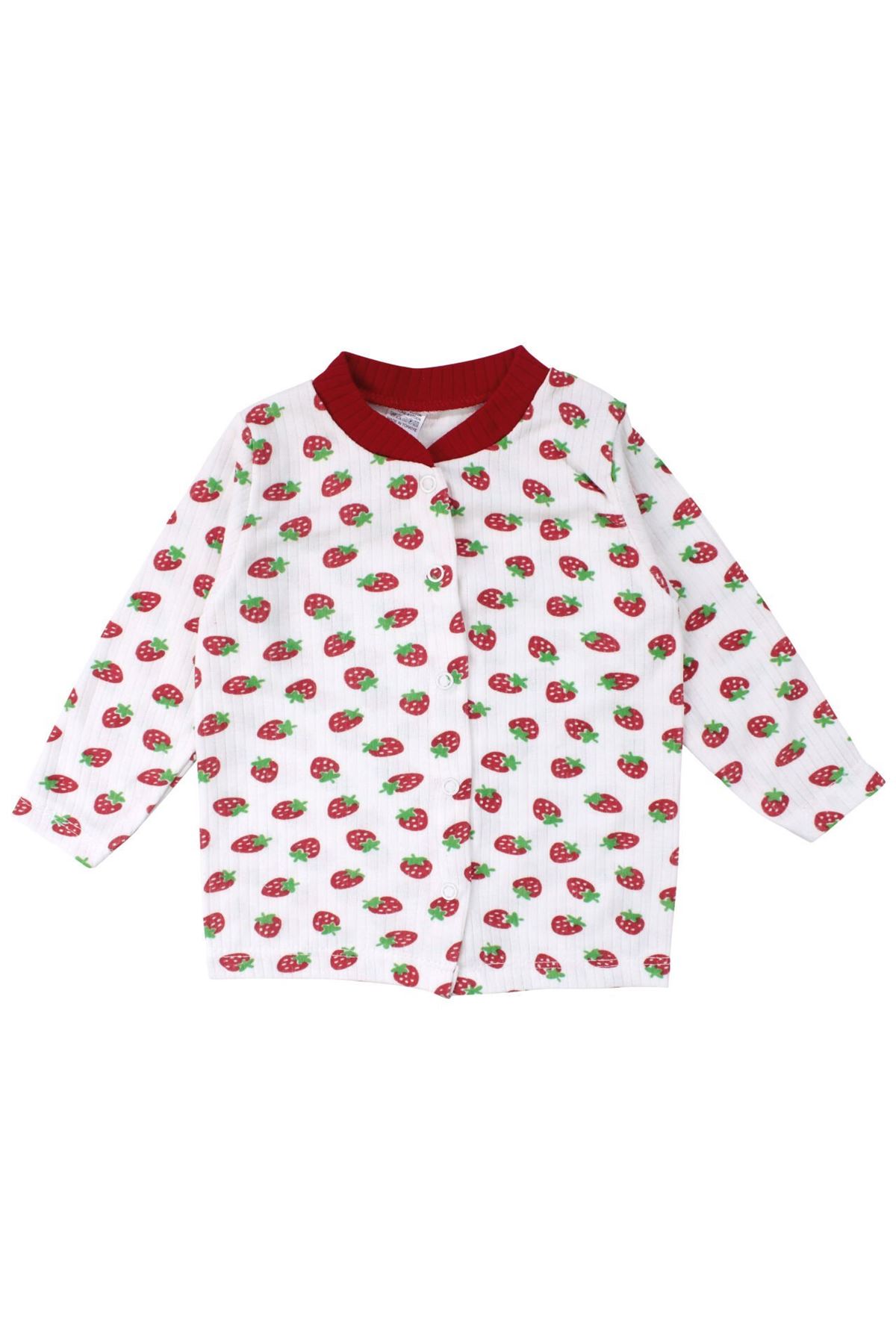 Kız Çocuk Ekru Kırmızı Çilek Baskılı Çıtçıtlı Pijama Takımı