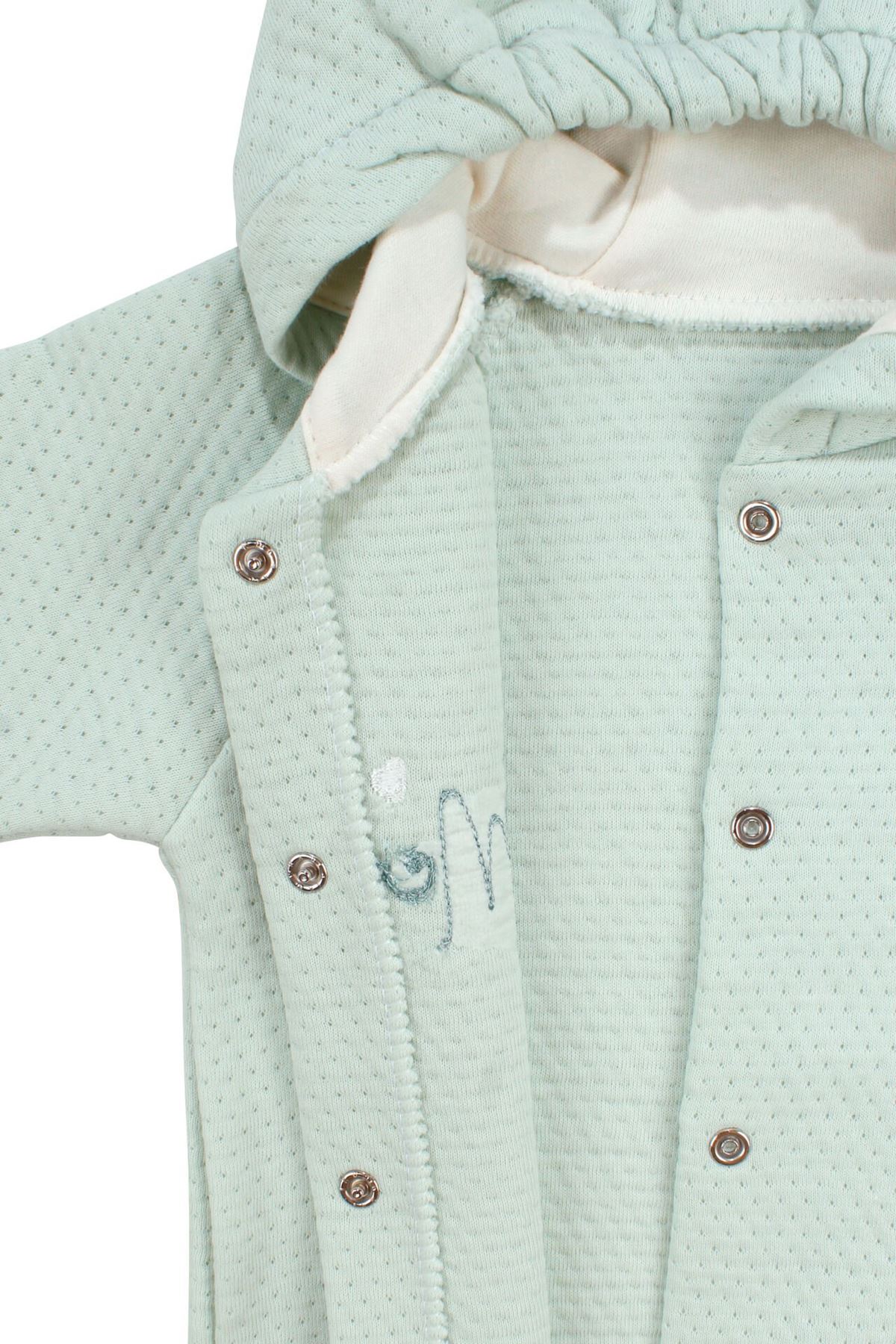 Kız Bebek Su Yeşili Kapitoneli Kapüşonlı Çıtçıtlı Me Nakışlı Hırka