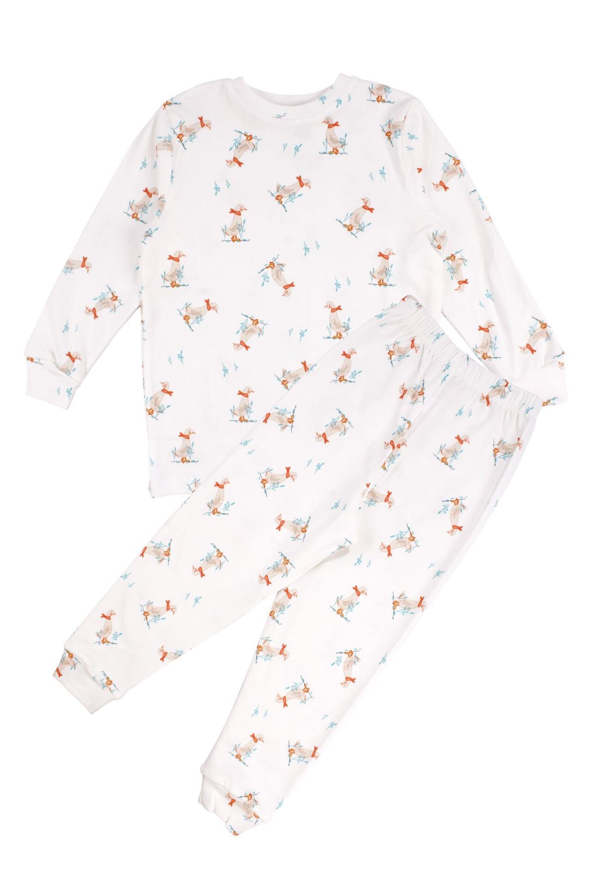 Unisex Ekru Ördek Baskılı Pijama Takımı