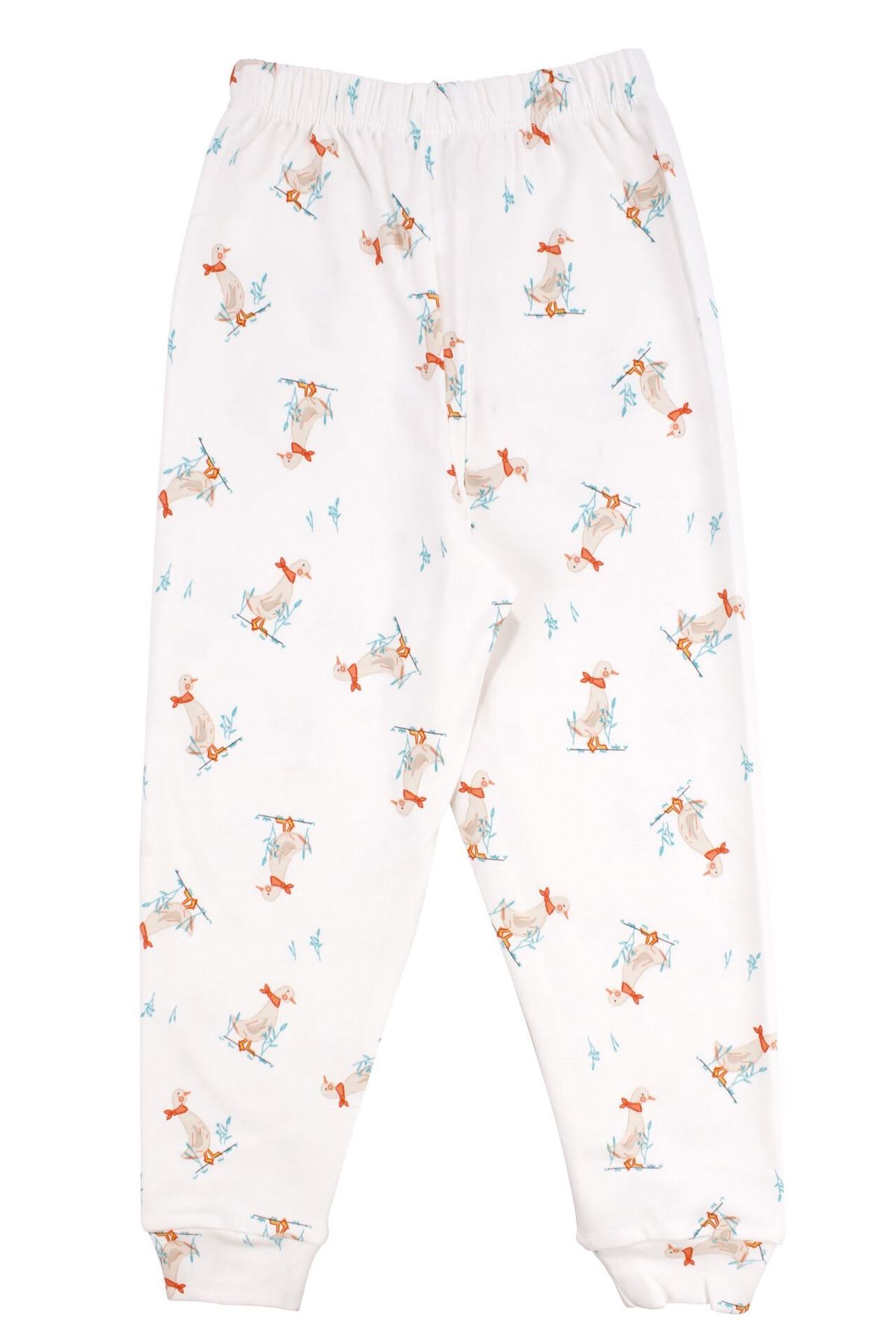 Unisex Ekru Ördek Baskılı Pijama Takımı