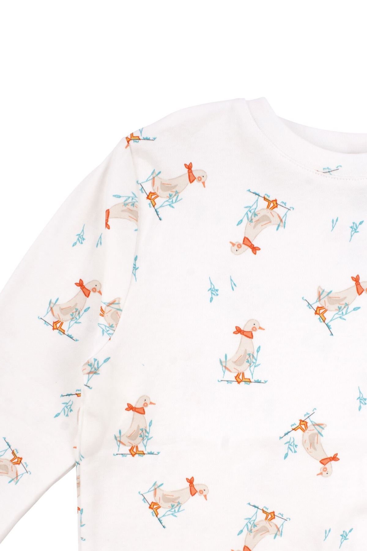 Unisex Ekru Ördek Baskılı Pijama Takımı