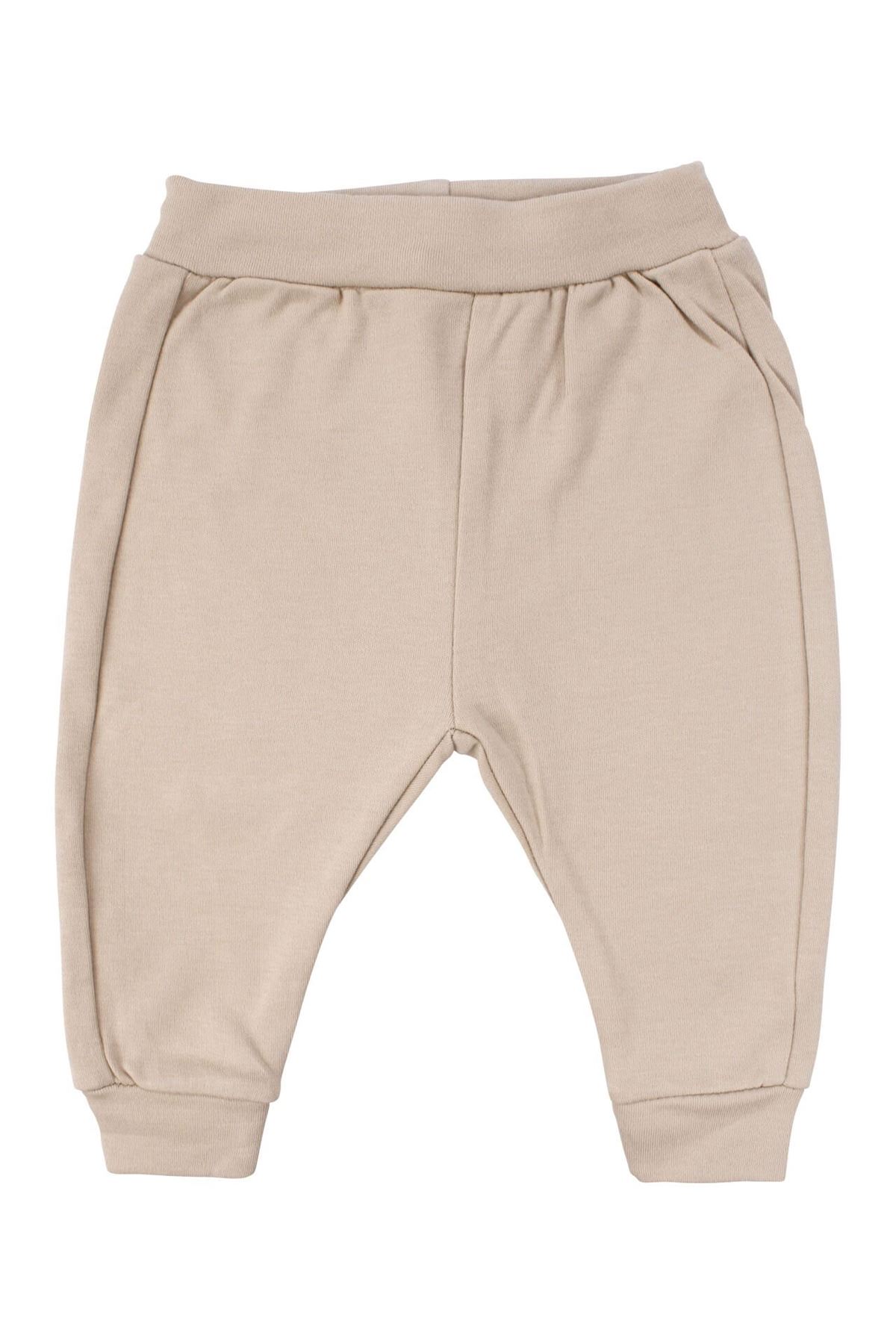 Erkek Bebek Bej Kahve Ayı Nakışlı İpli İkili Takım