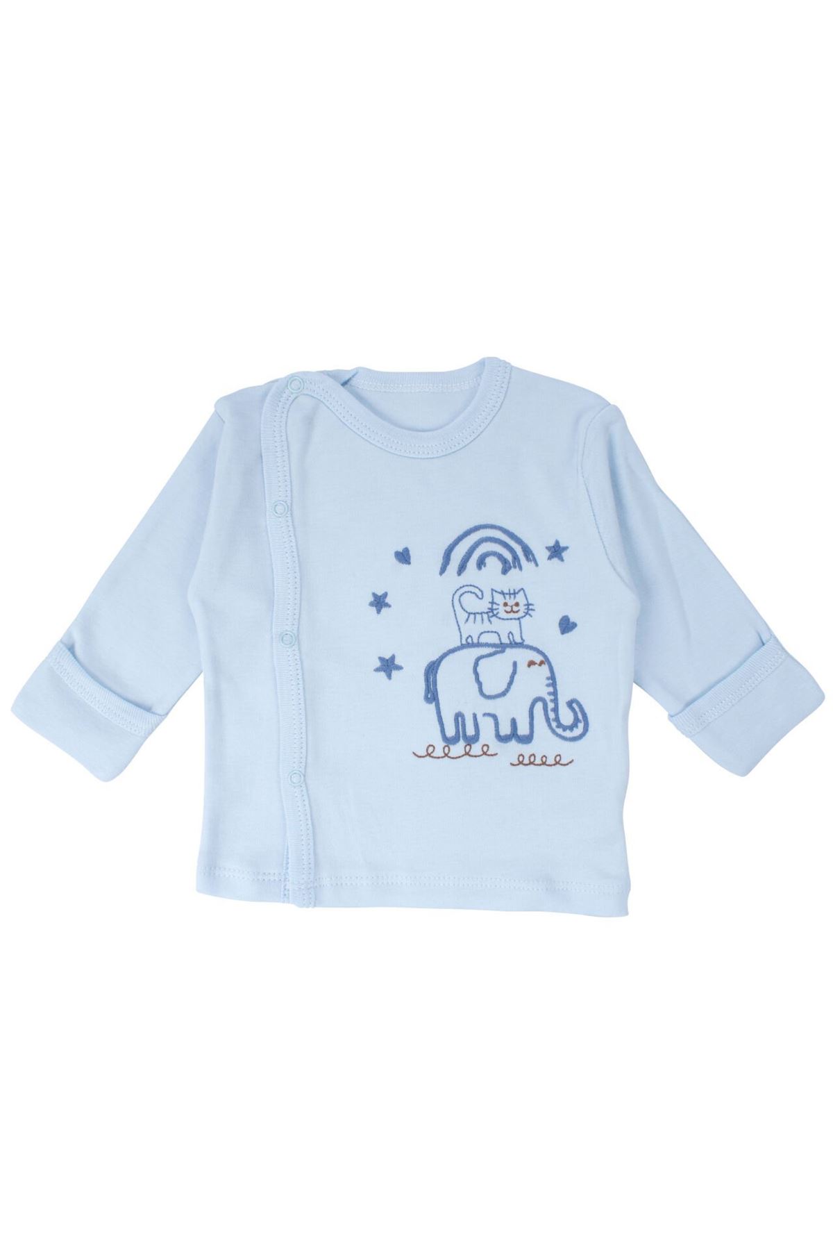 Erkek Bebek Mavi Fil Nakışlı Pijama Takımı