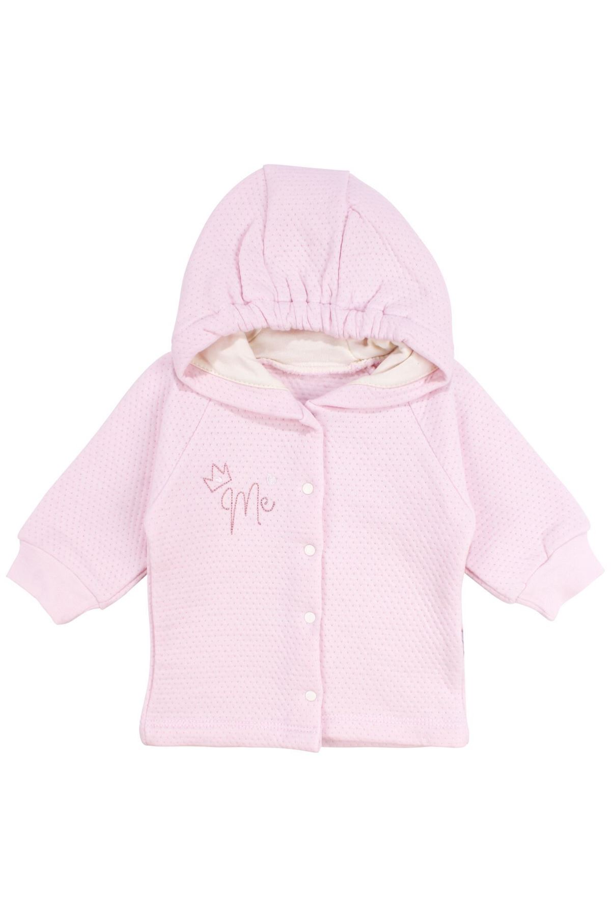 Kız Bebek Pembe Kapitoneli Kapüşonlı Çıtçıtlı Me Nakışlı Hırka