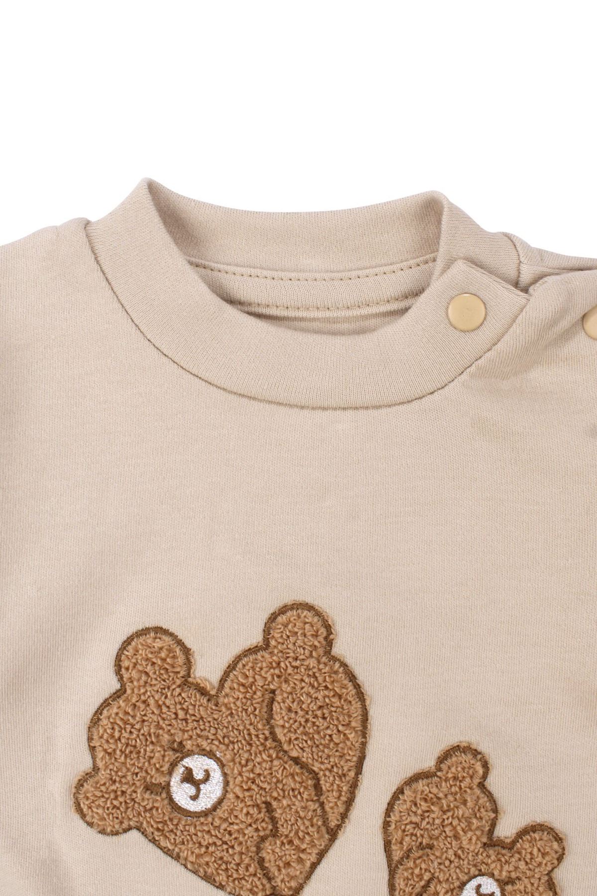 Erkek Bebek Bej Kahve Ayı Nakışlı İpli İkili Takım