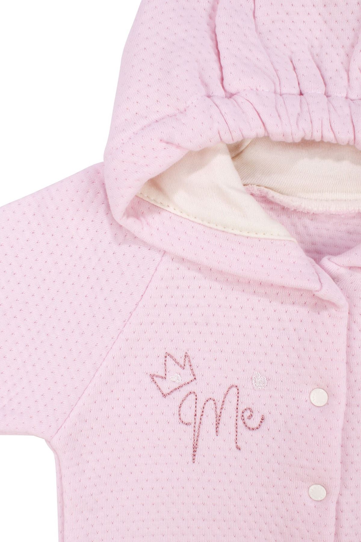 Kız Bebek Pembe Kapitoneli Kapüşonlı Çıtçıtlı Me Nakışlı Hırka