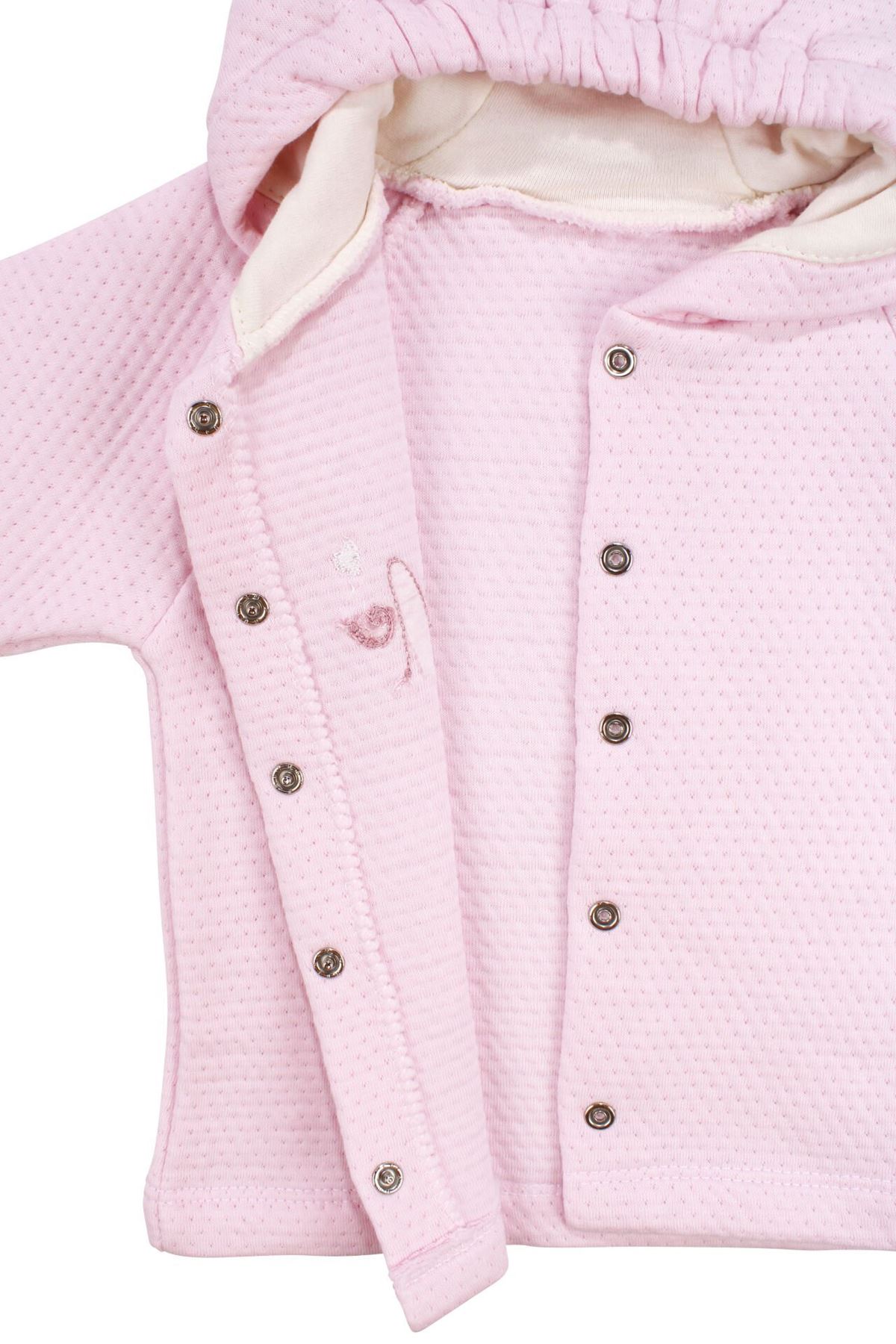 Kız Bebek Pembe Kapitoneli Kapüşonlı Çıtçıtlı Me Nakışlı Hırka