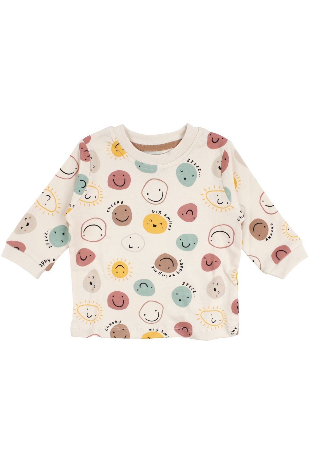 Unisex Bej Renkli Emoji Baskılı Pijama Takımı