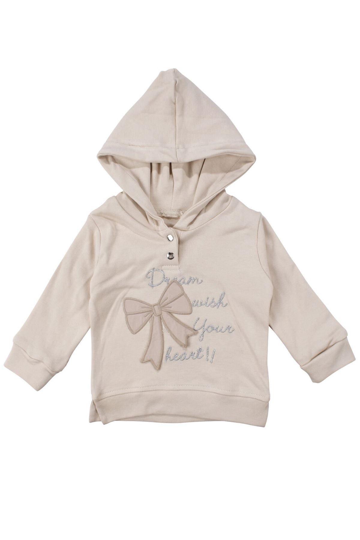 Kız Bebek Bej Kapitoneli Fırfırlı Yelekli Kapşonlu Badili Üçlü Lüks Takım