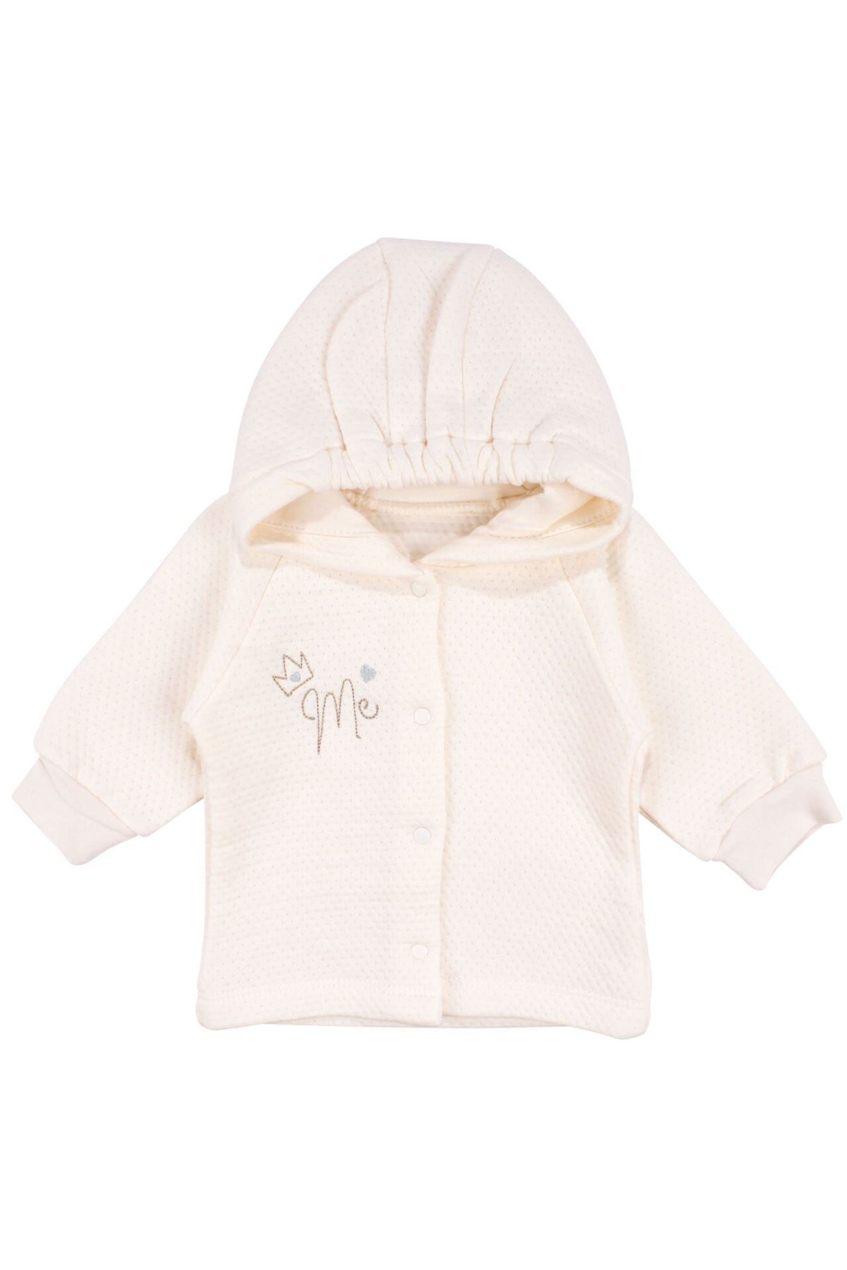 Kız Bebek Ekru Kapitoneli Kapüşonlı Çıtçıtlı Me Nakışlı Hırka