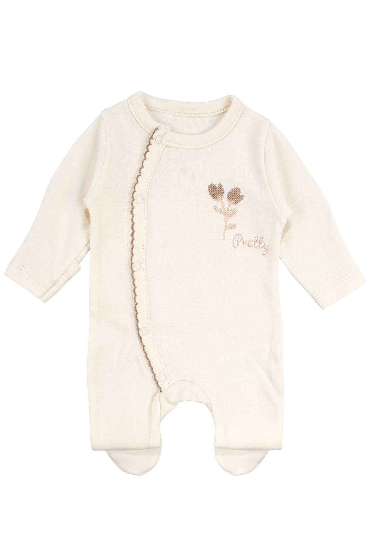 Kız Bebek Ekru Kahve Biyeli Bereli Tulum