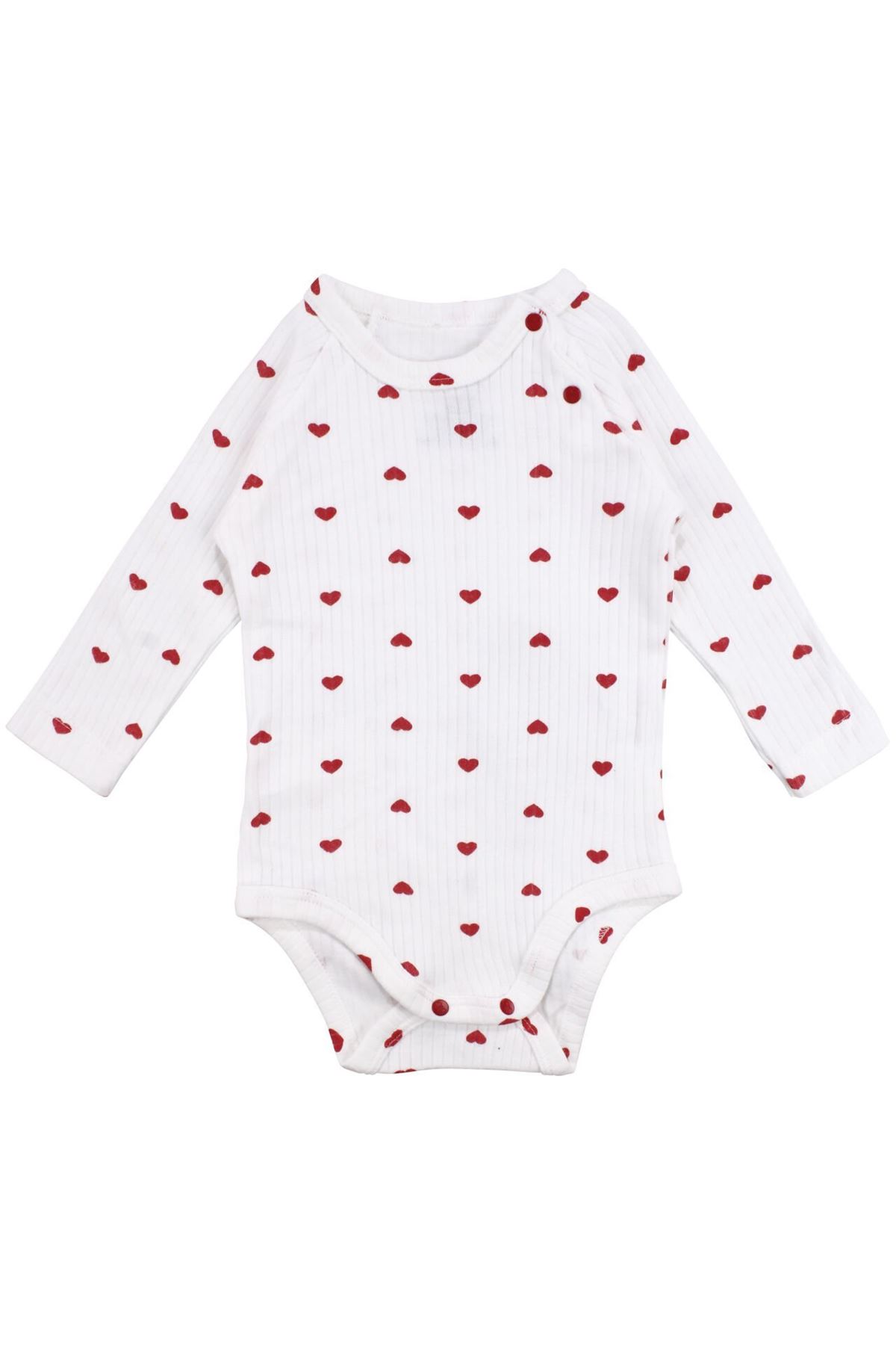 Kız Bebek Ekru Kırmızı Kalp Desenli Fiyonklu Bereli Zıbın Takım