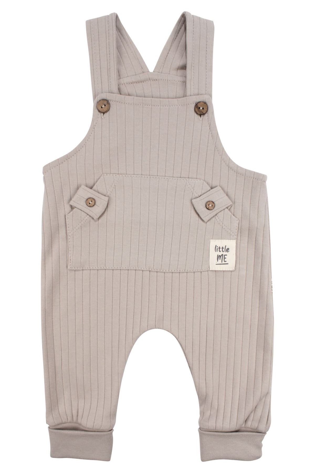 Erkek Bebek Bej Çizgili Cepli Salopetli Badili Tulum