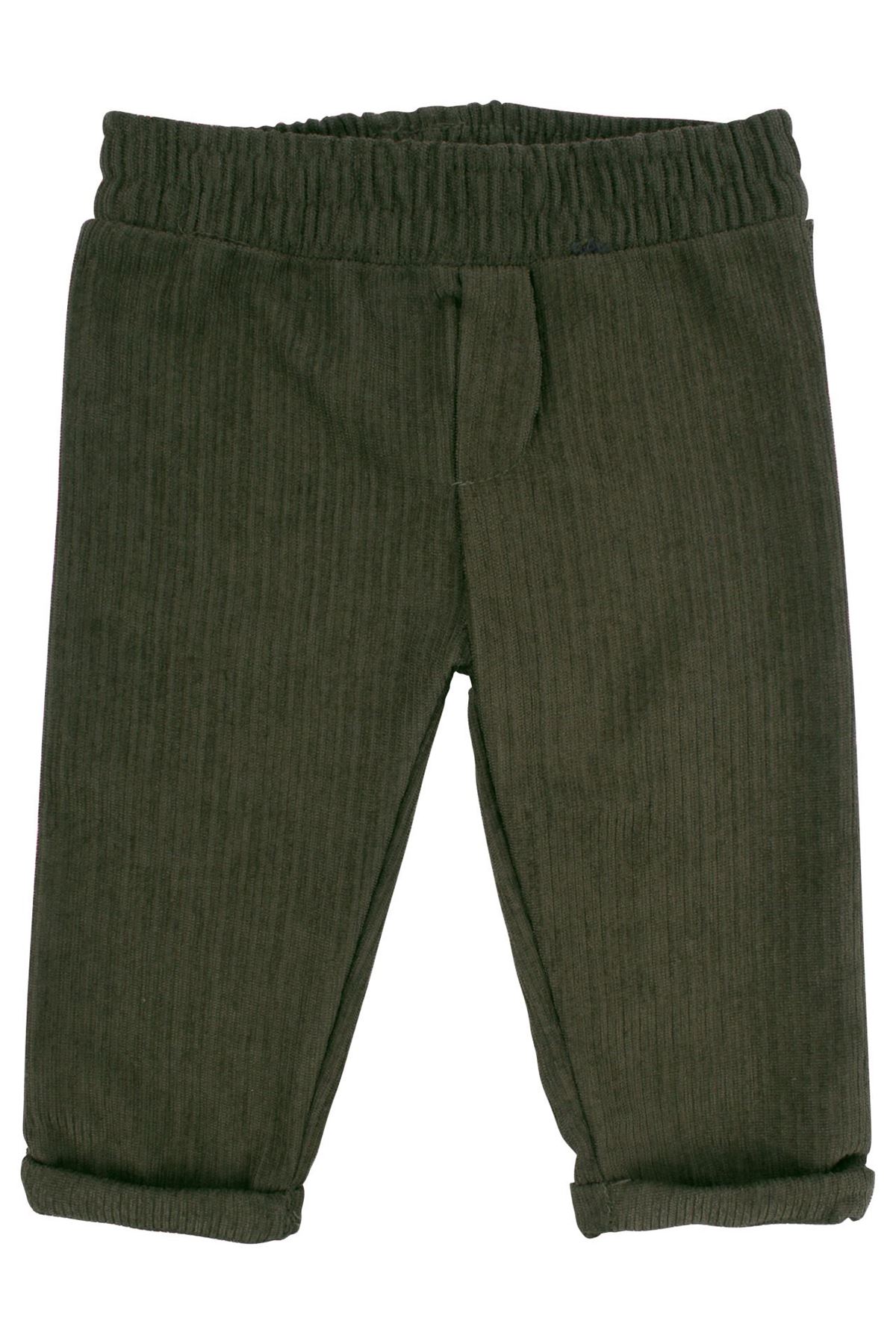 Erkek Bebek Ekru Yeşil Ekose Desenli Şönil Ceketli 3'lü Takım