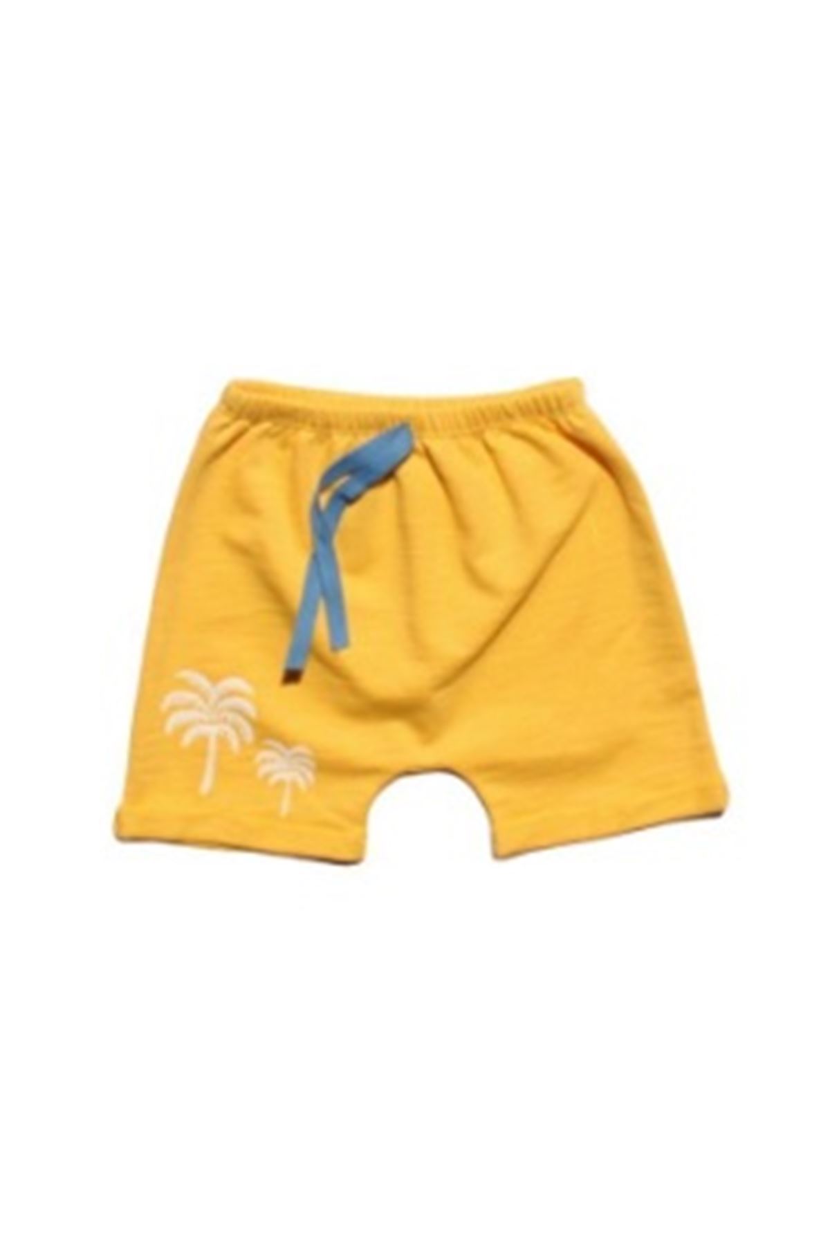 Erkek Bebek Ekru Sarı Palmiye Desenli Şortlu 2'li Takım