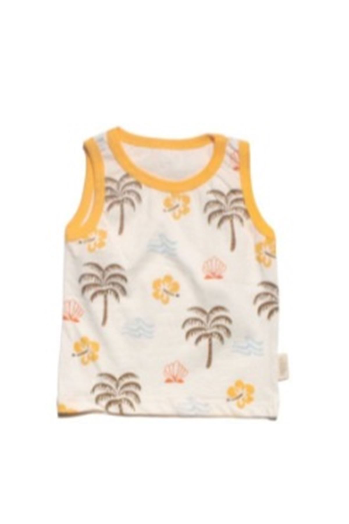 Erkek Bebek Ekru Sarı Palmiye Desenli Şortlu 2'li Takım