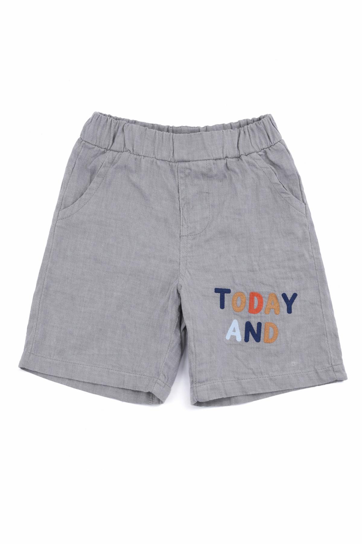 Erkek Çocuk Gri Today Baskılı Düğmeli Müslin Şortlu İkili Takım