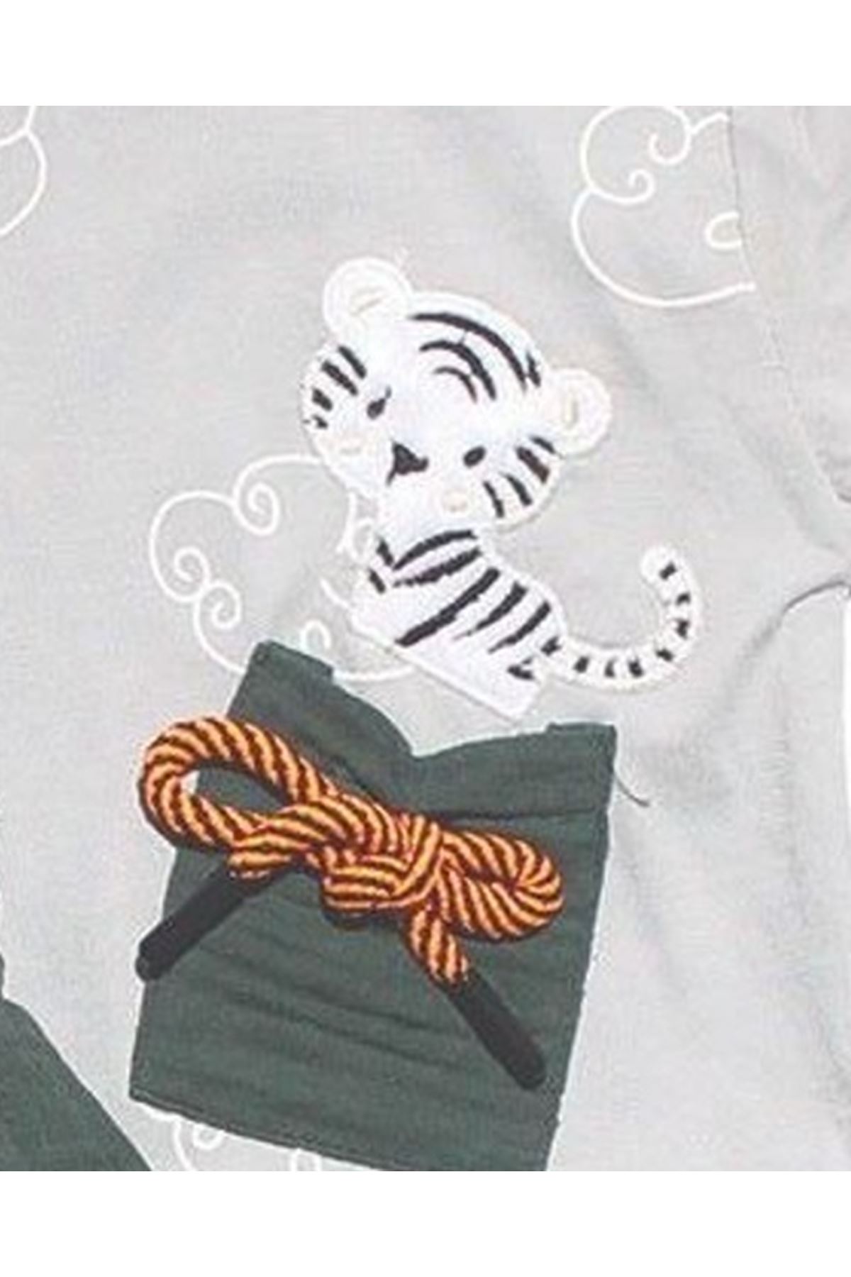 Erkek Bebek Gri Yeşil Müslin Pantolonlu Kaplan Baskılı 2'li Takım