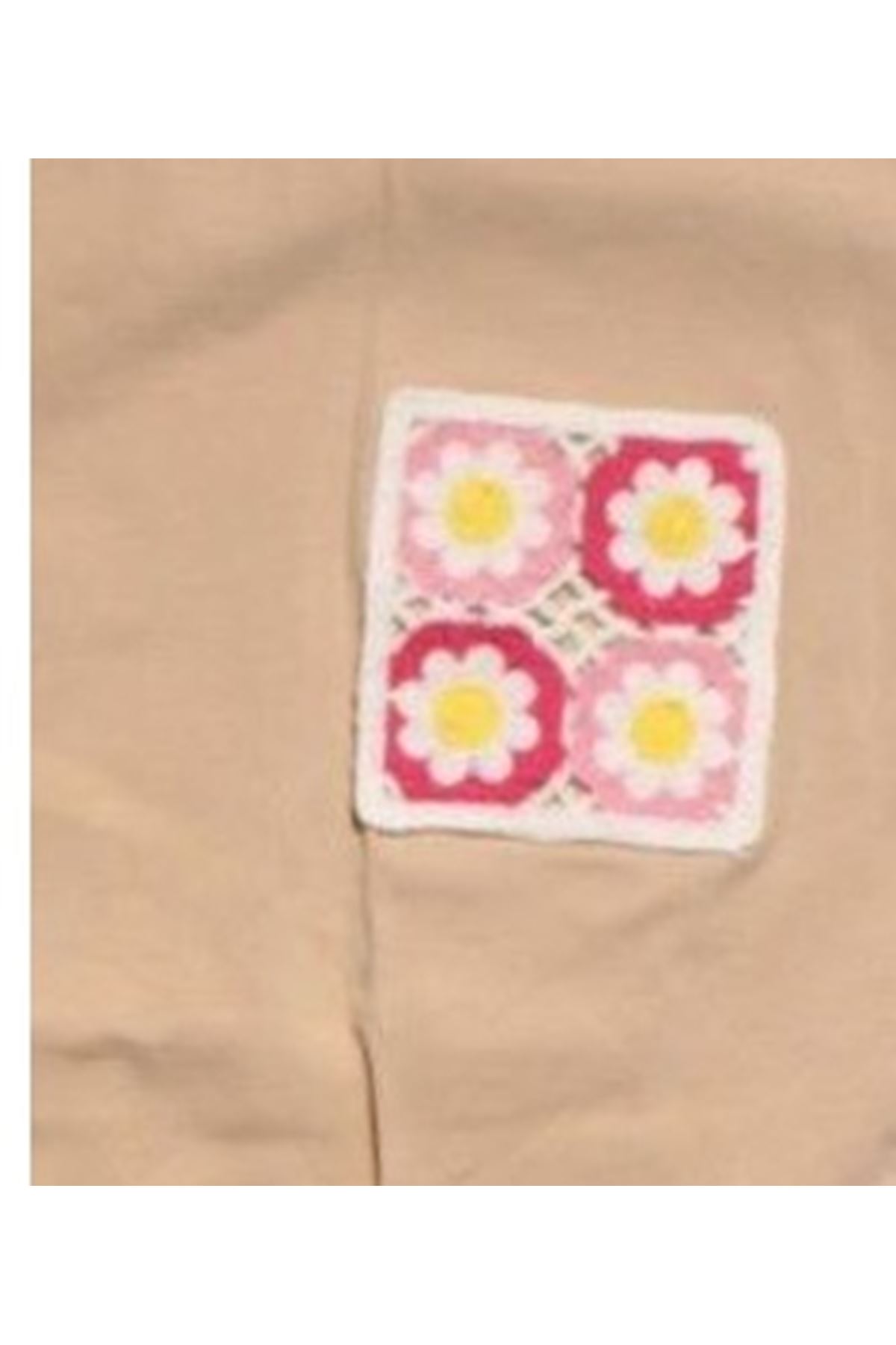 Kız Çocuk Bej Pembe Keten Pantalonlu Papatyalı 2 li Takım