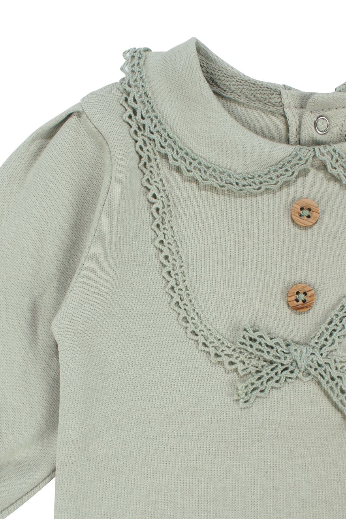 Kız Bebek Yeşil Fistolu Yakalı Düğmeli Patikli Tulum