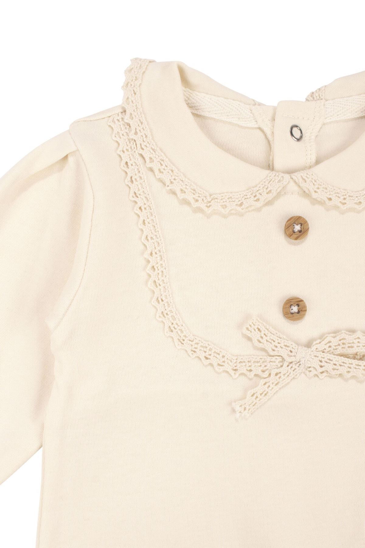 Kız Bebek Ekru Fistolu Yakalı Düğmeli Patikli Tulum