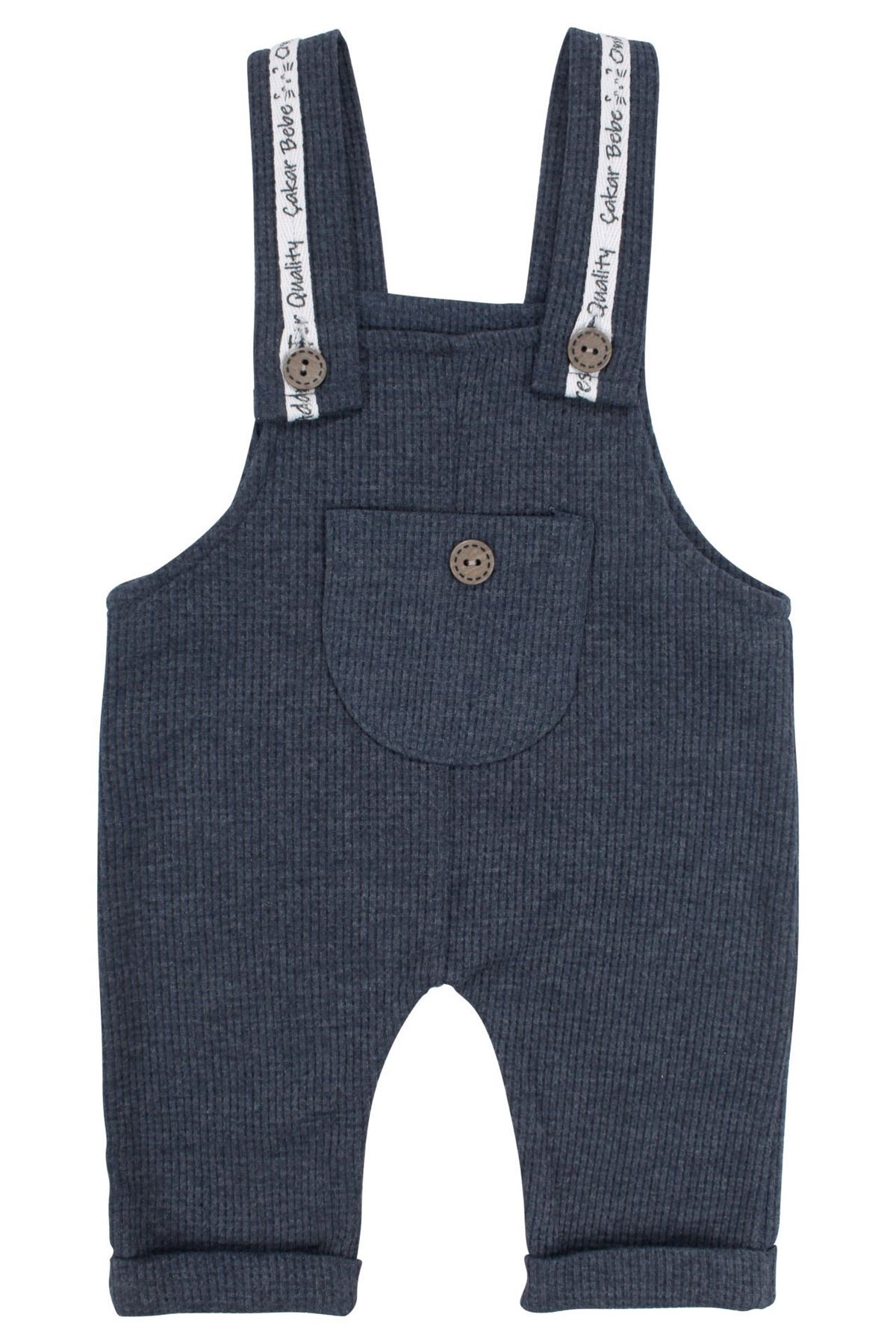 Erkek Bebek Beyaz Lacivert Waffle Salopetli 2'li Takım