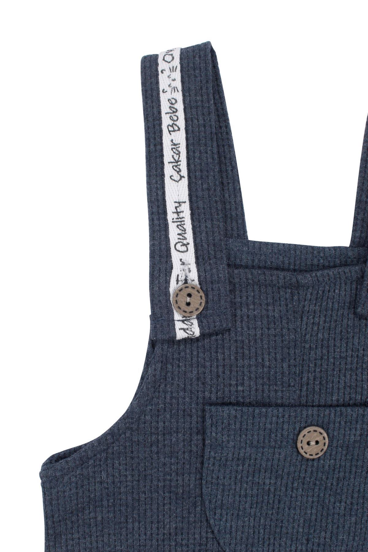 Erkek Bebek Beyaz Lacivert Waffle Salopetli 2'li Takım