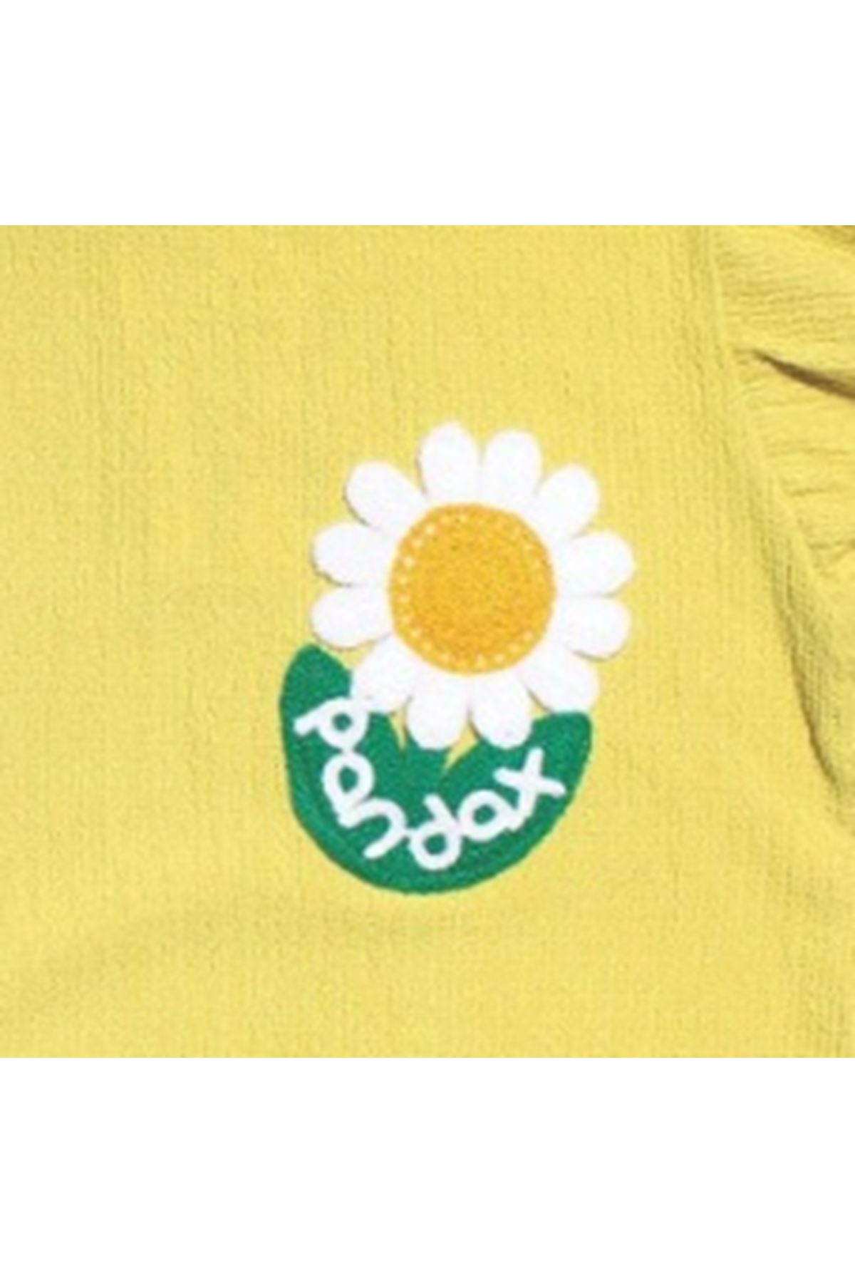 Kız Çocuk Yeşil Beyaz Papatya Nakışlı Bürümcük Pantolonlu 2'Li Takım