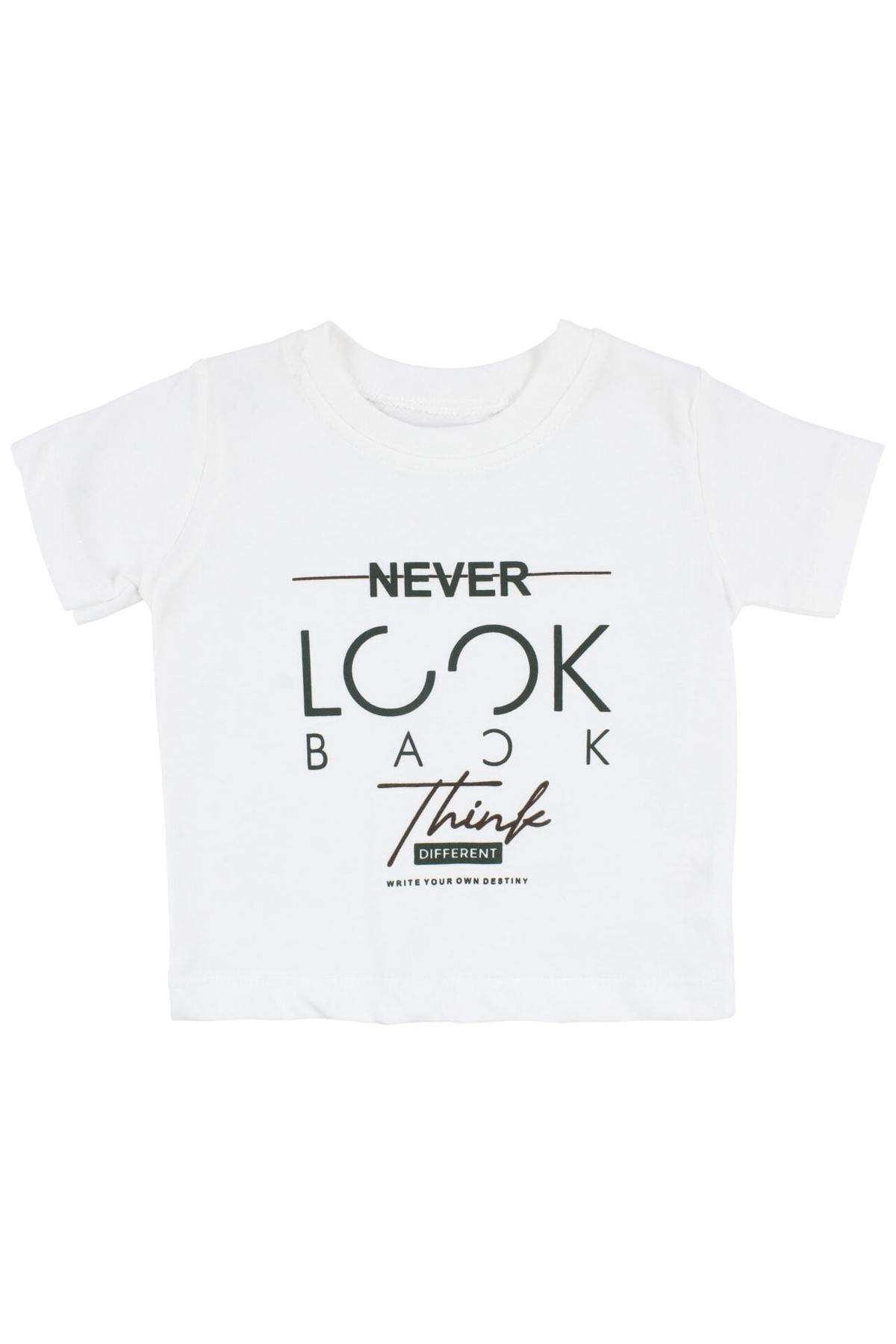 Erkek Bebek Ekru Never Look Back Yazılı Yeşil Müslin Ceketli 3'lü Takım