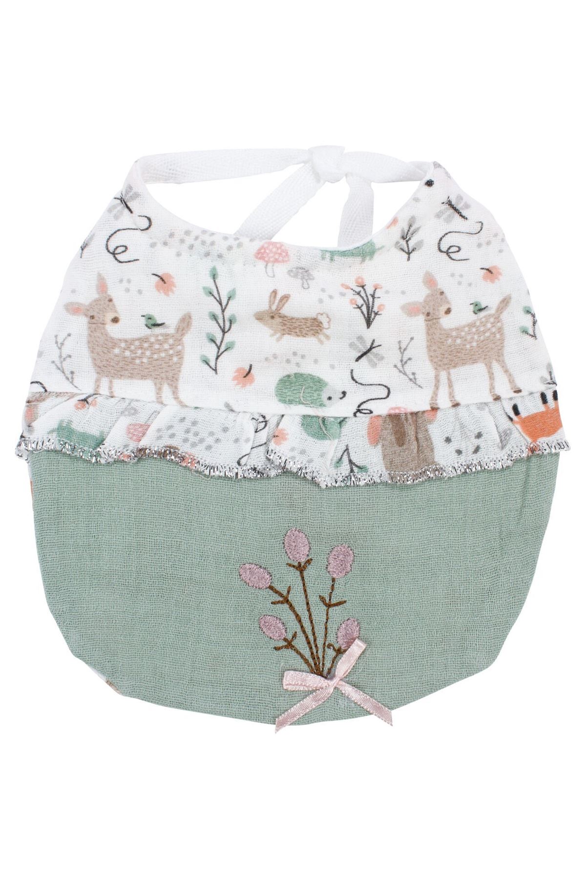 Kız Bebek Yeşil Beyaz Hayvanlı Desenli Müslin 5 Parça Hastane Çıkış Seti