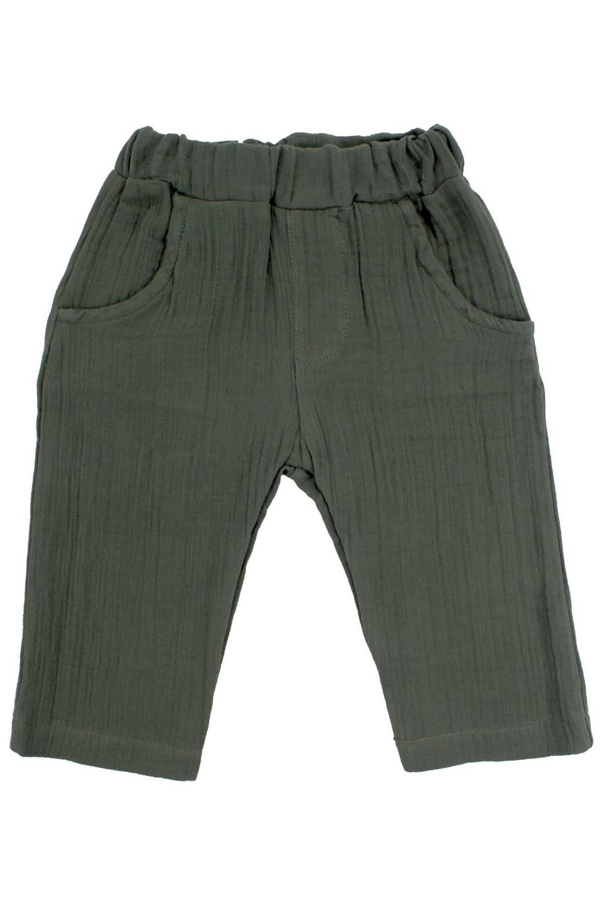 Erkek Bebek Ekru Never Look Back Yazılı Yeşil Müslin Ceketli 3'lü Takım